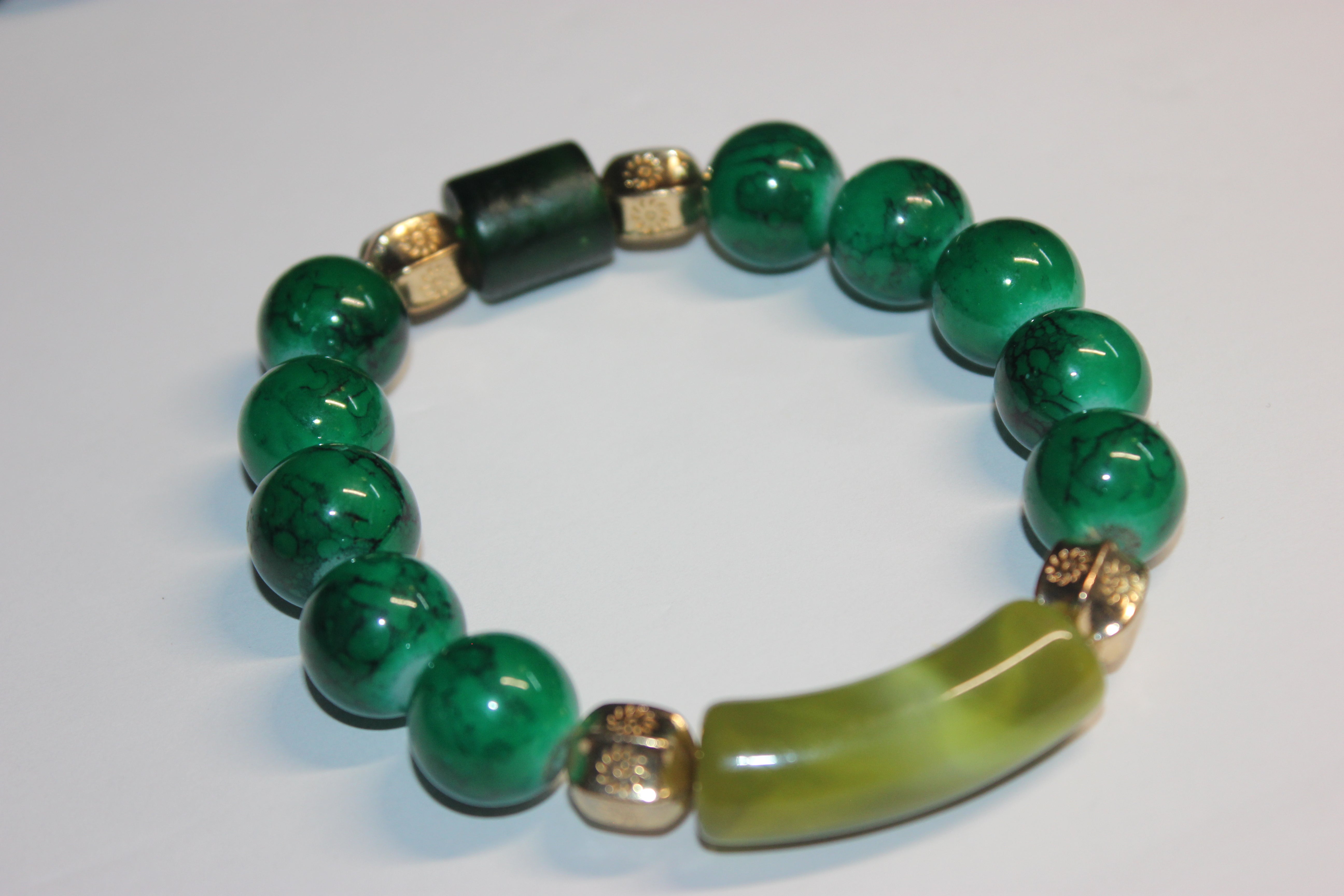 Shades Of Green & Gold BOBCAT Beaded Bracelet