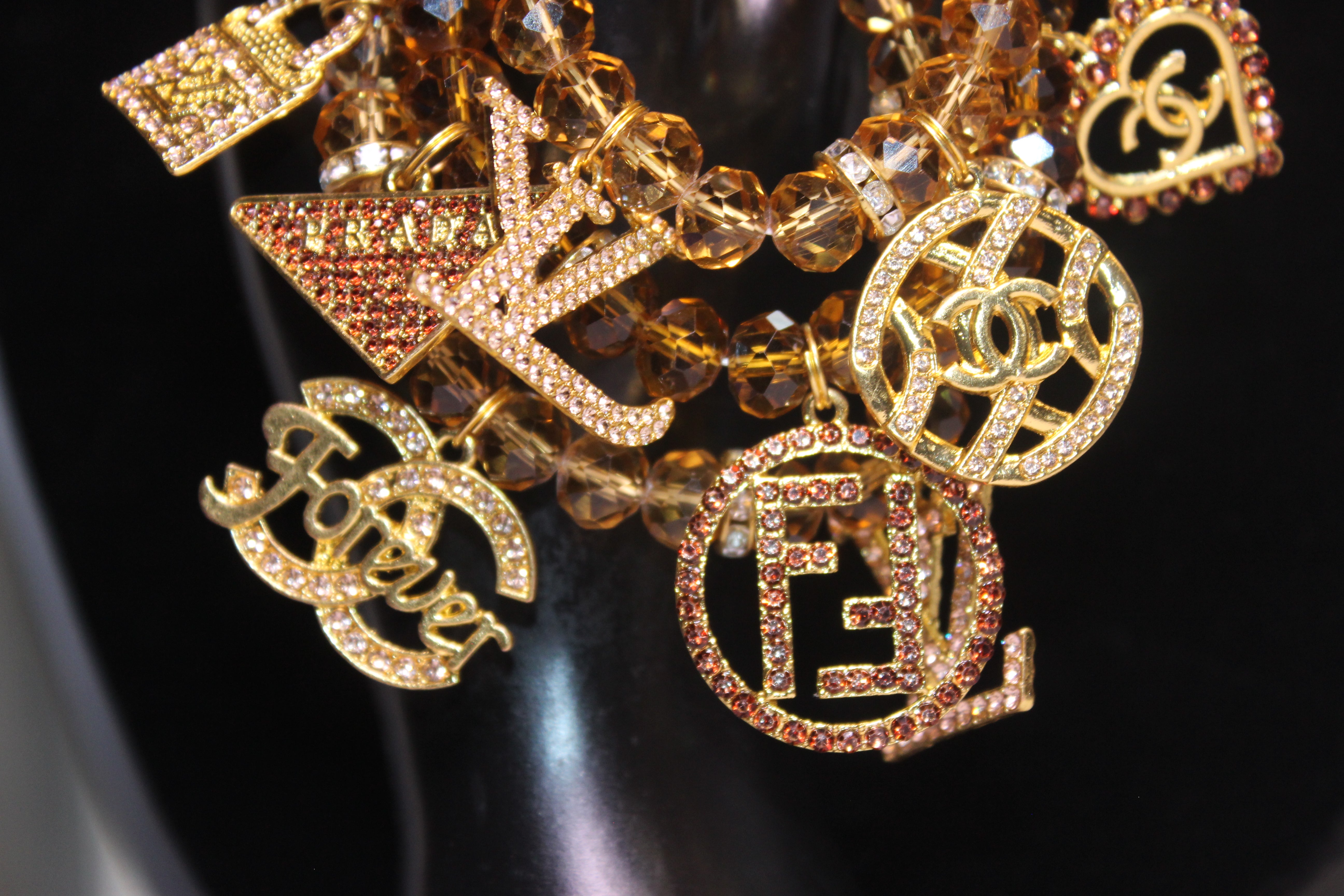 4 Piece Topaz & Gold Crystal Charm Bracelet Set