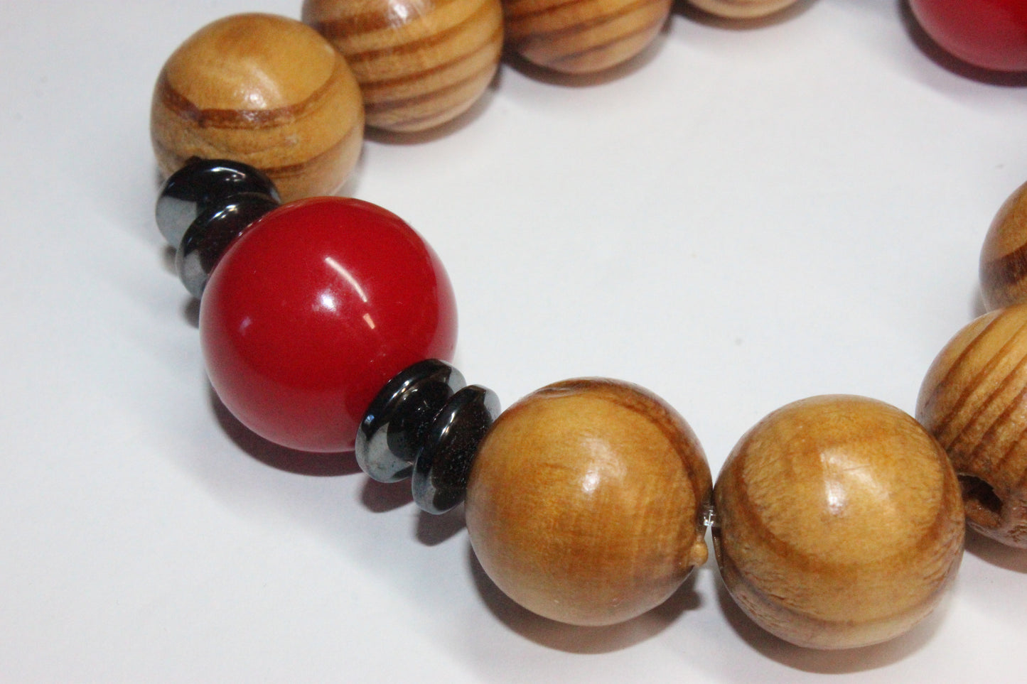 Wooden Beaded Bracelet w/ Red
