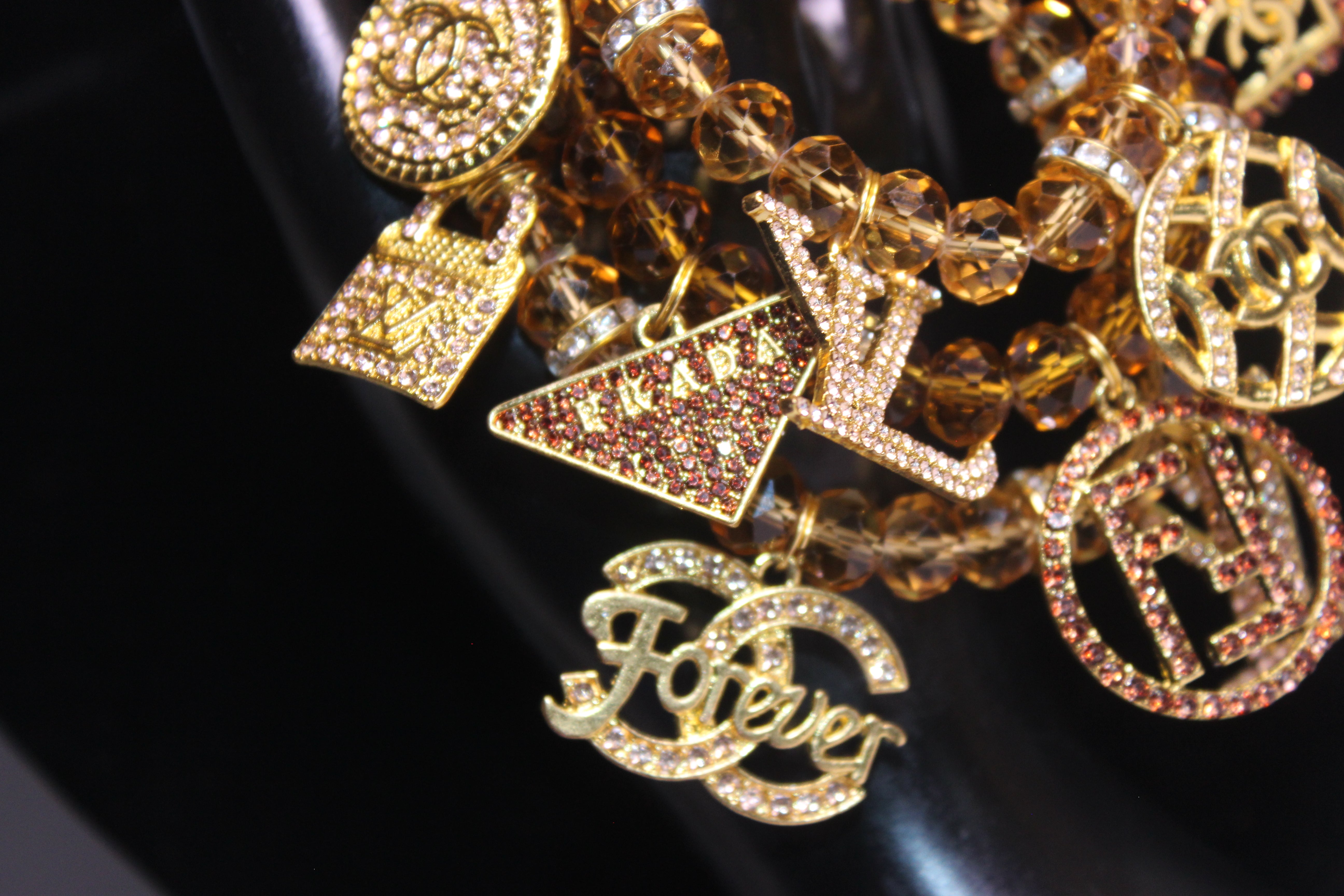 4 Piece Topaz & Gold Crystal Charm Bracelet Set