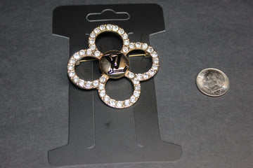 Rhinestone Black & Gold Brooch Pin