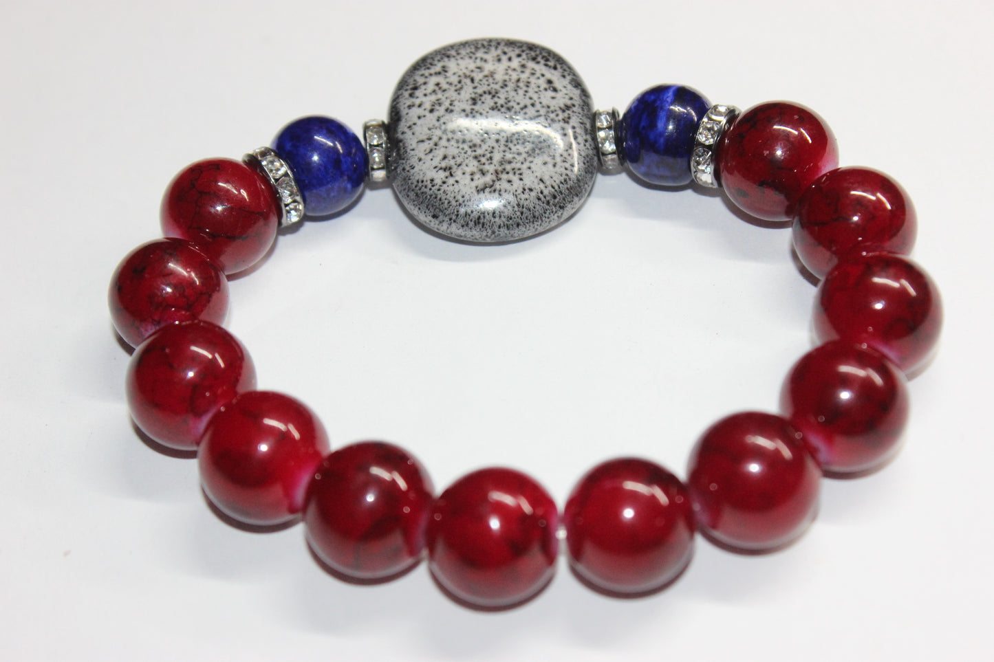 Red & Blue with Smooth Grey Ceramic Gemstone