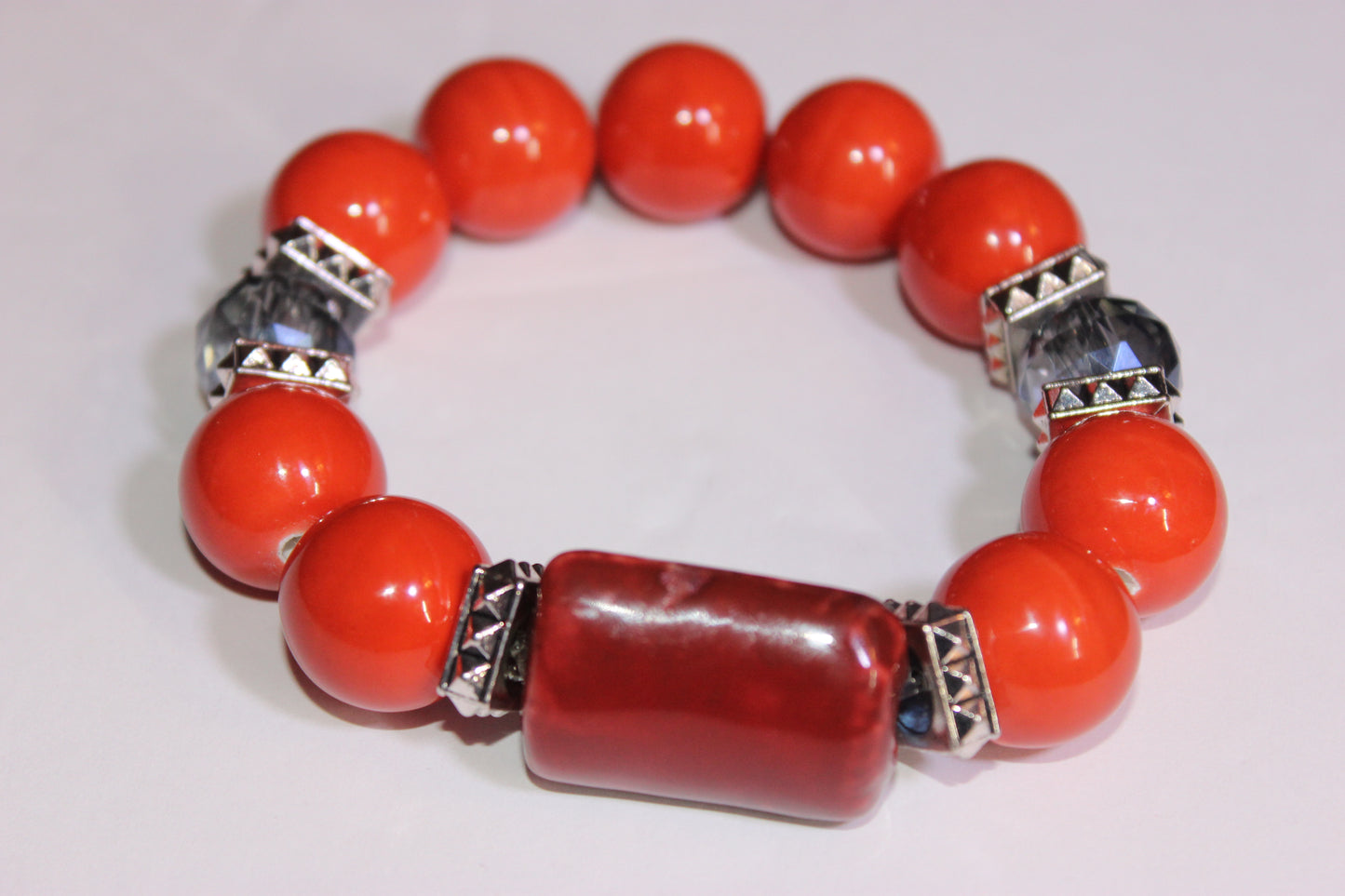 Shades Of Orange & Blue Gemstone Beaded Bracelet