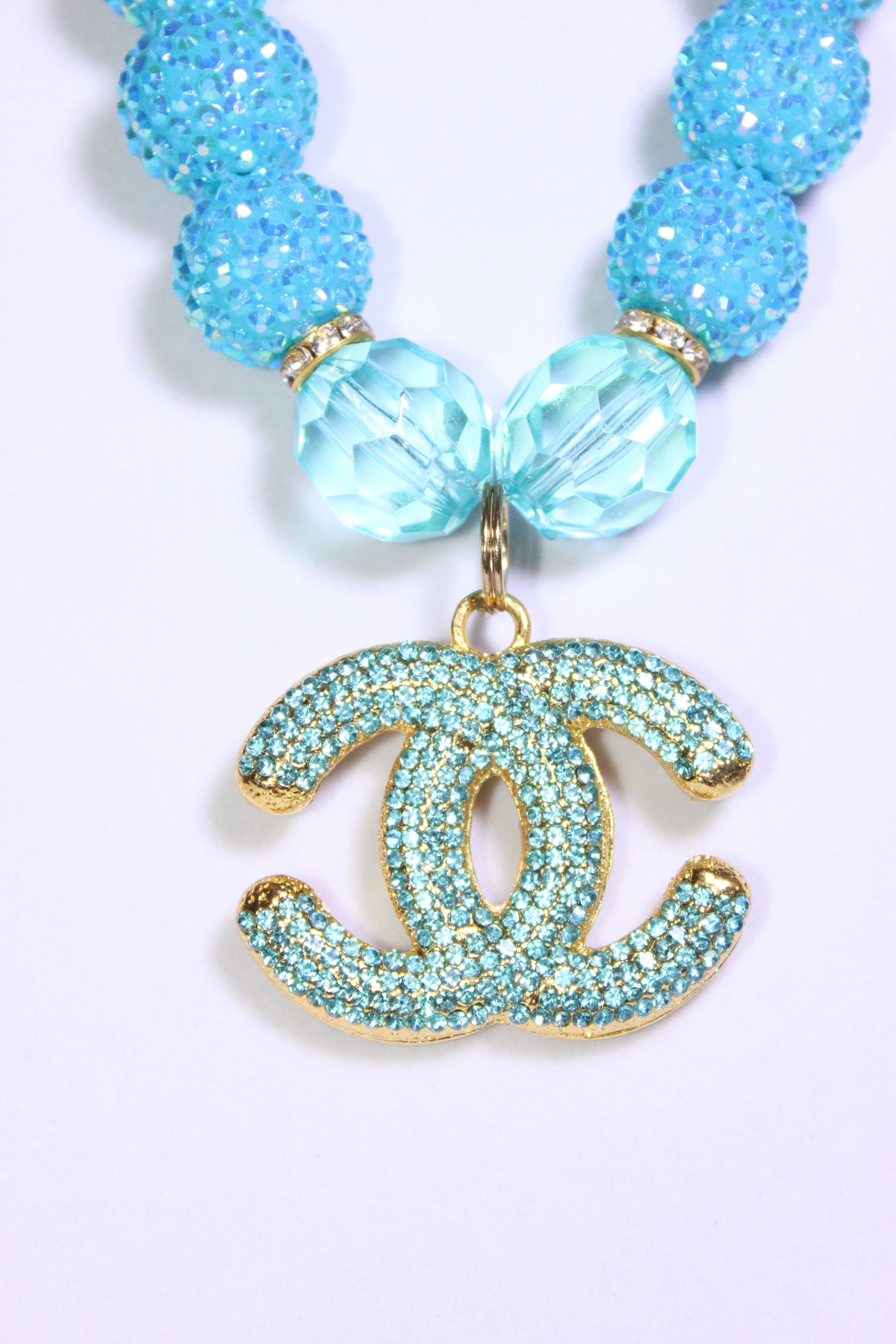 Aquamarine & Gold Charm Necklace Set with Earrings