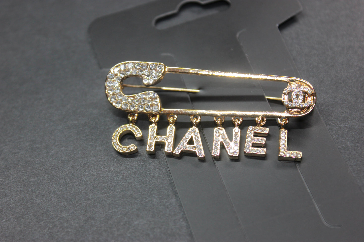 Gold Rhinestone Safety Pin Brooch