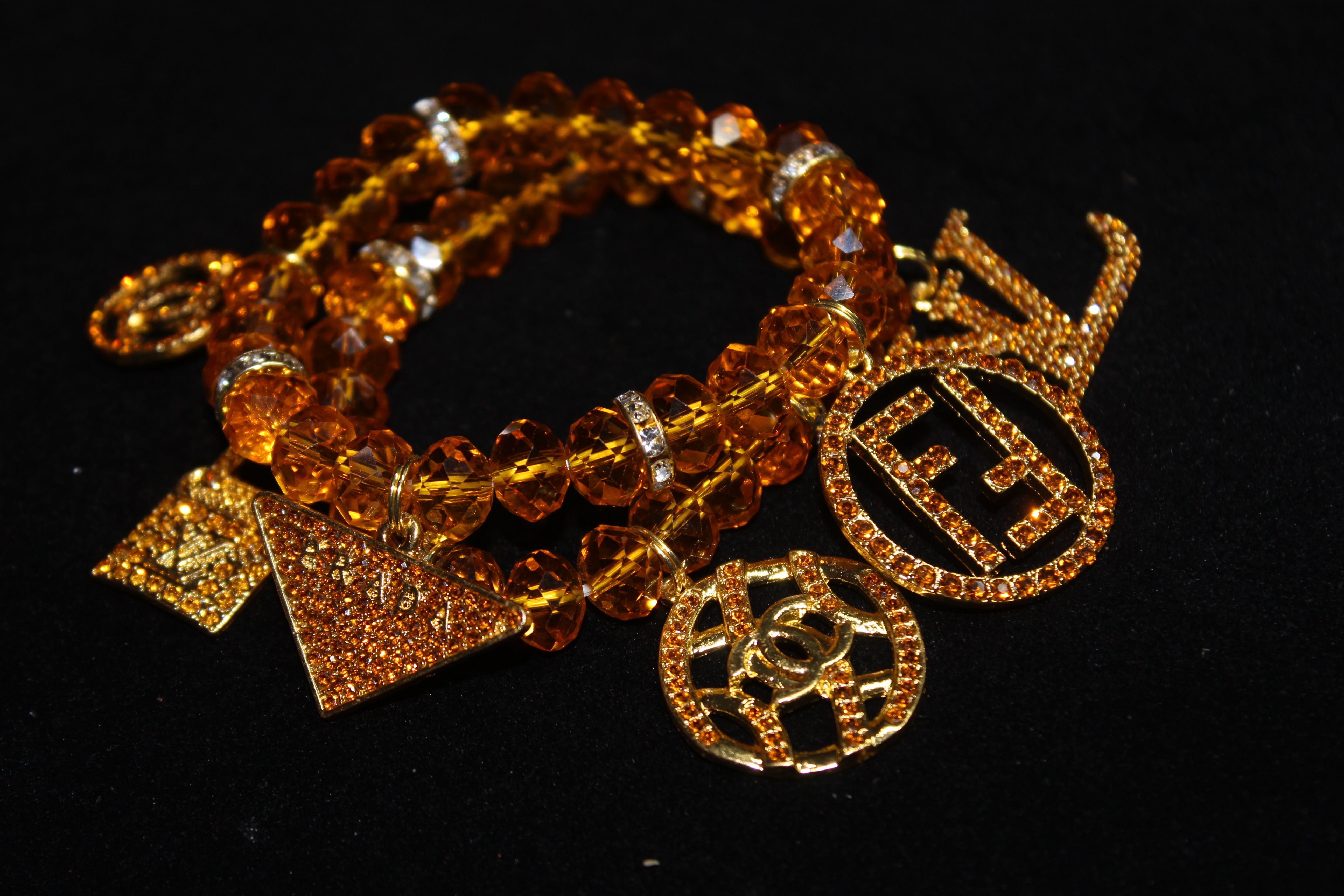 2 Piece Topaz & Silver Crystal Charm Bracelet Set