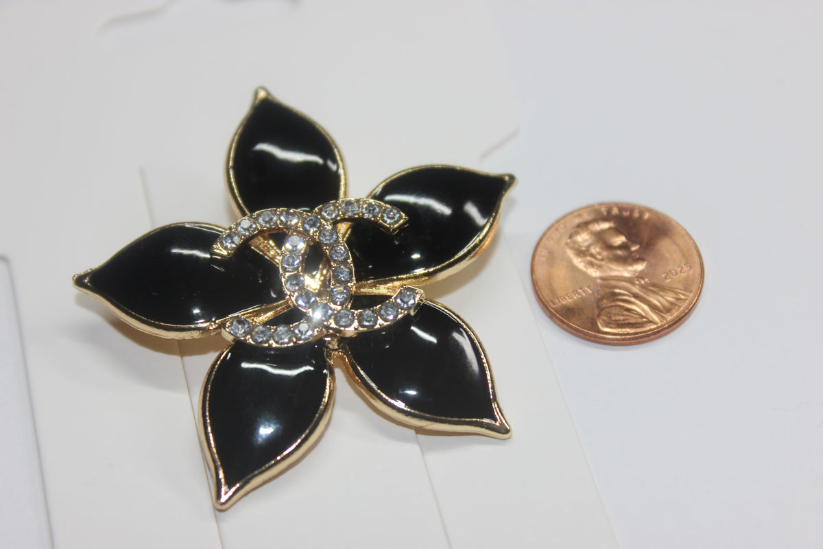 Black & Gold Rhinestone Brooch Pin