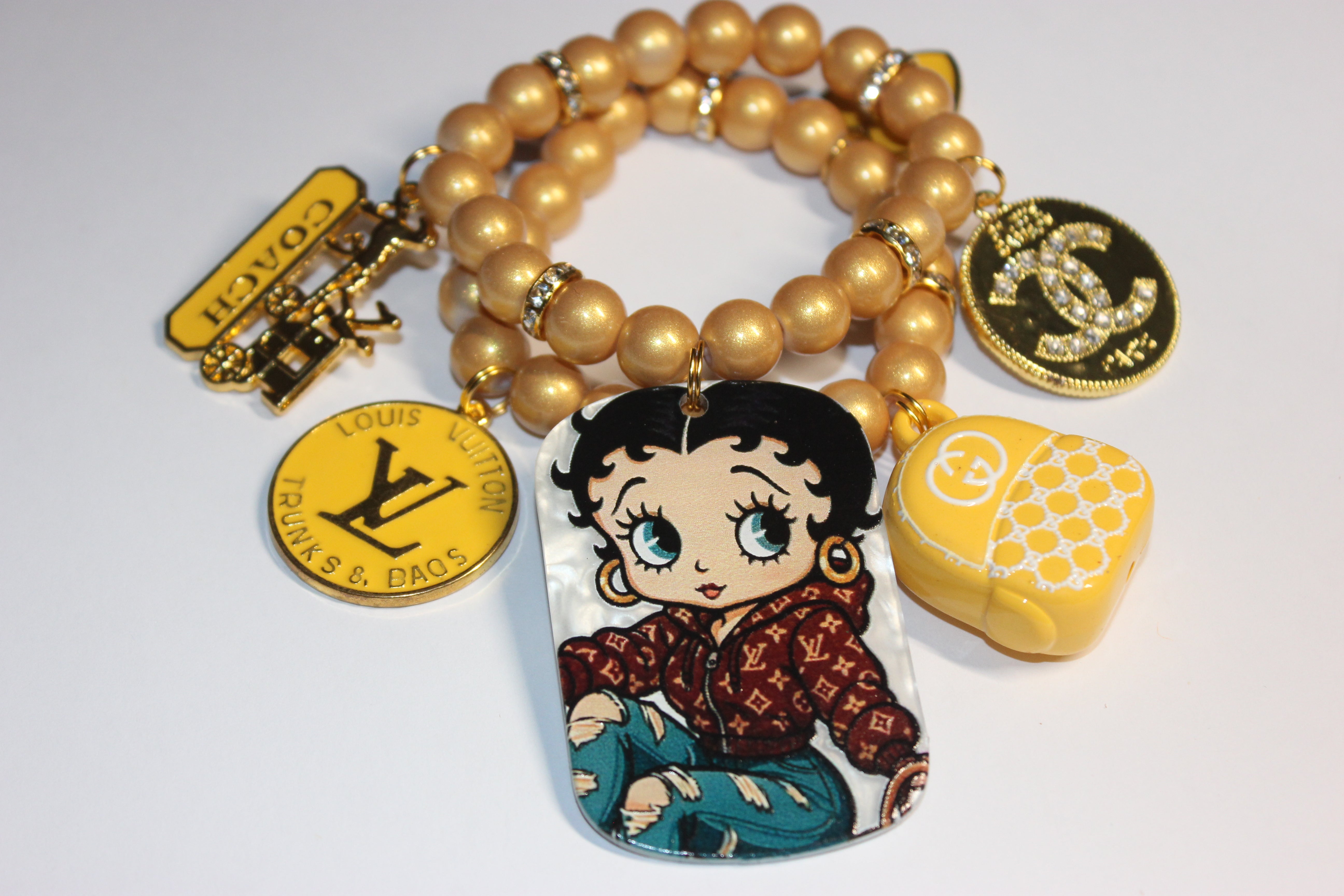 2 Piece Mustard & Gold Charm Bracelet Set