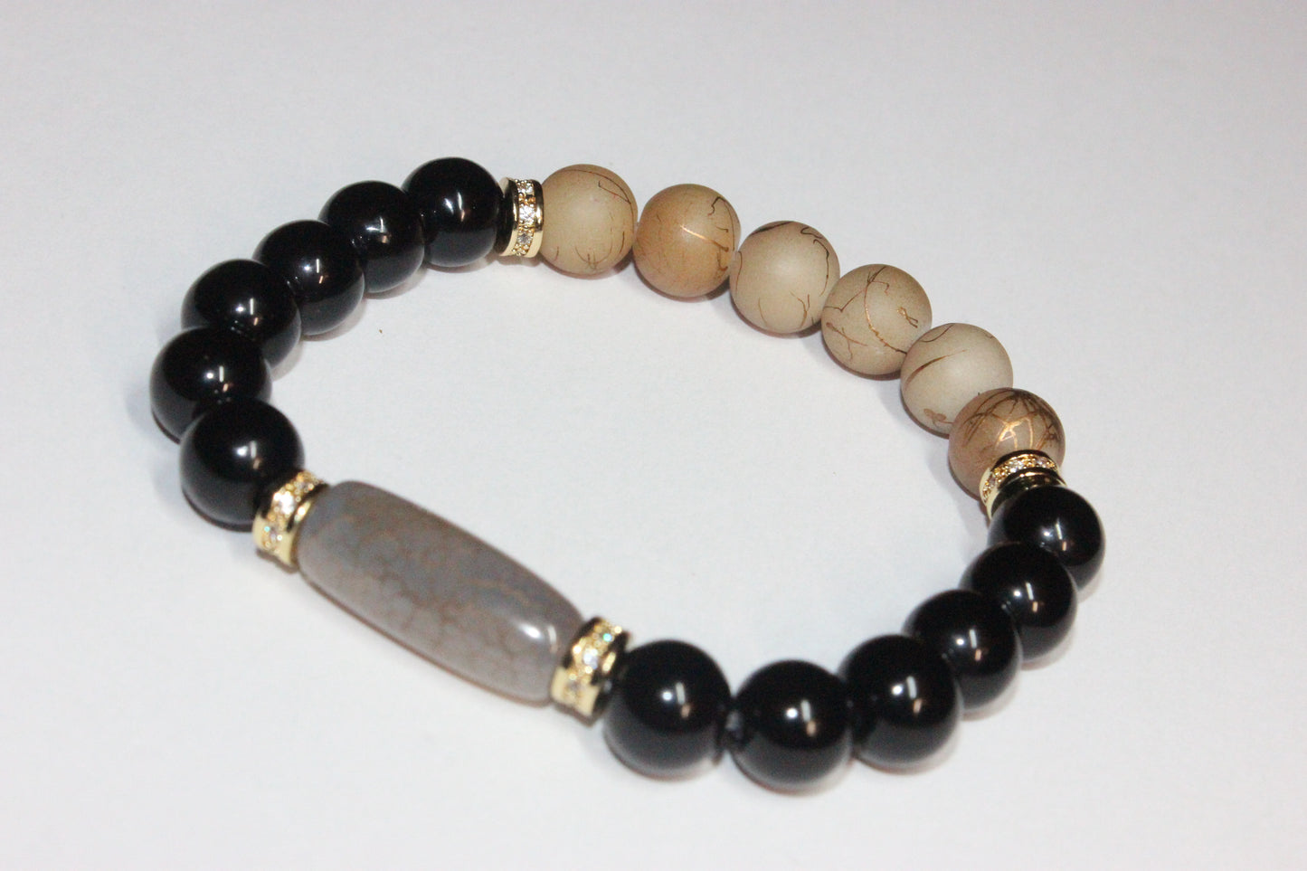 Black & Shades Of Brown with Gold Beaded Bracelet 10mm