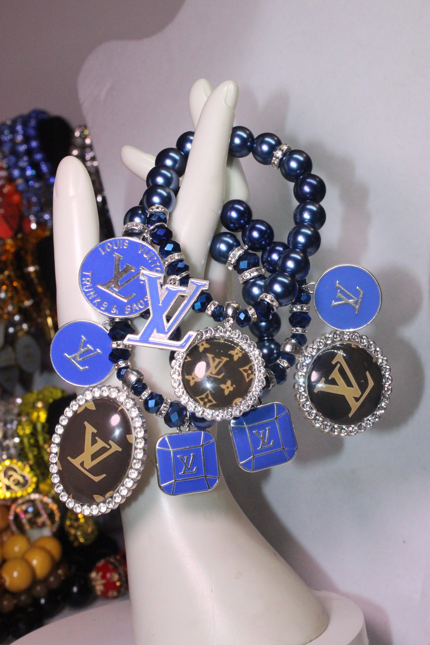 3 Piece Blue Pearl Charm Set