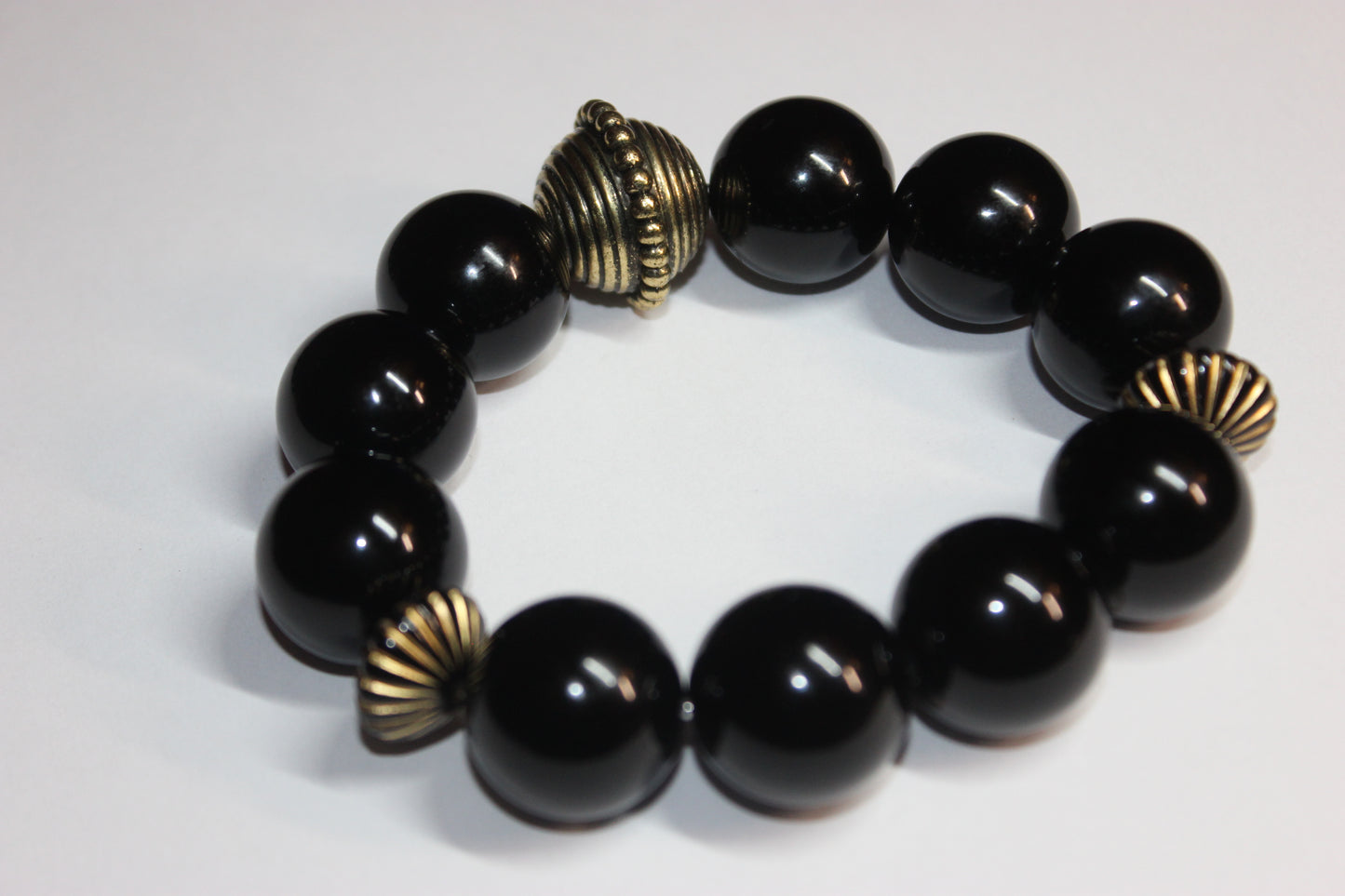 Large Beaded Black & Gold Bracelet