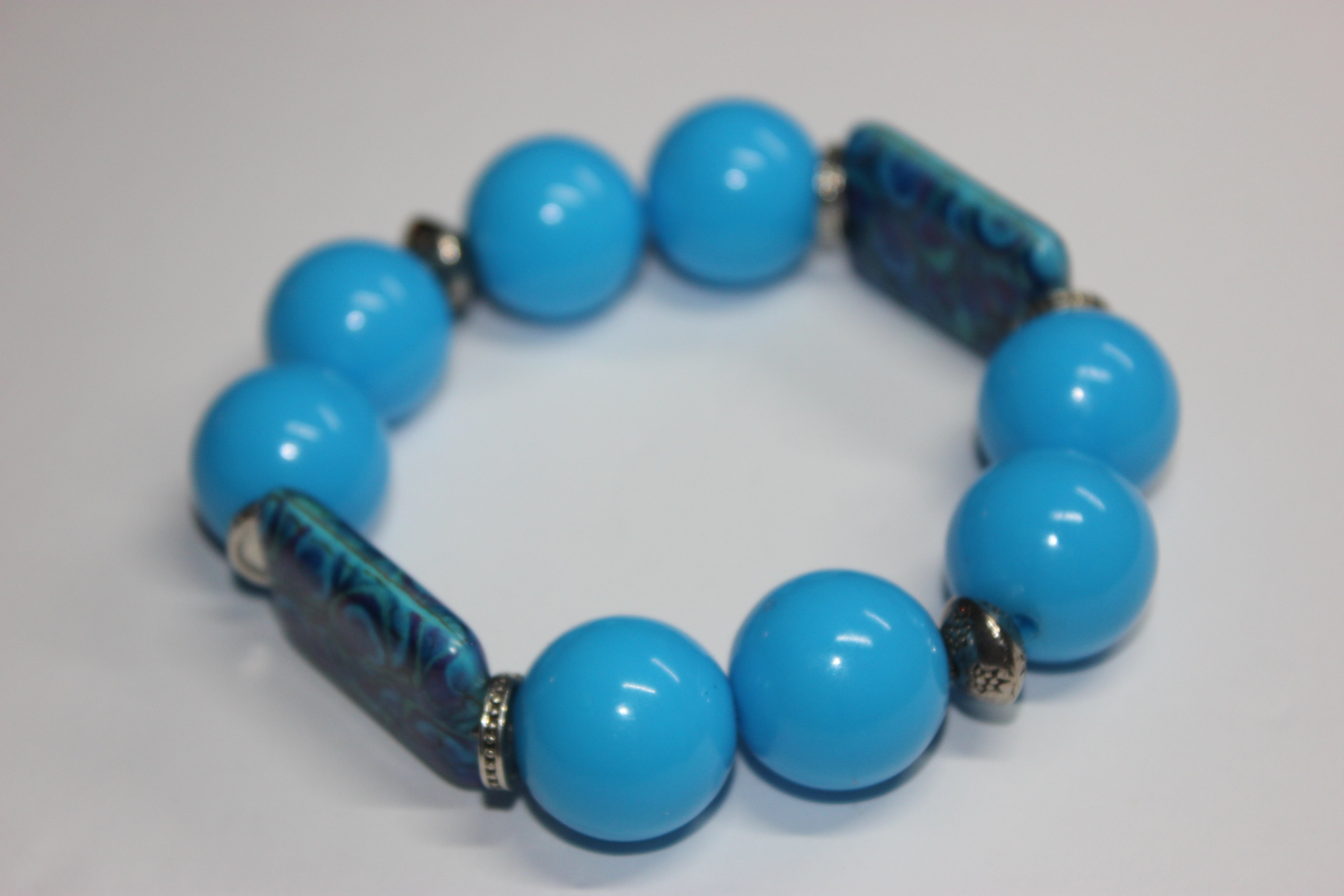 Large Beaded Bracelet Shades Of Blue & Aquamarine