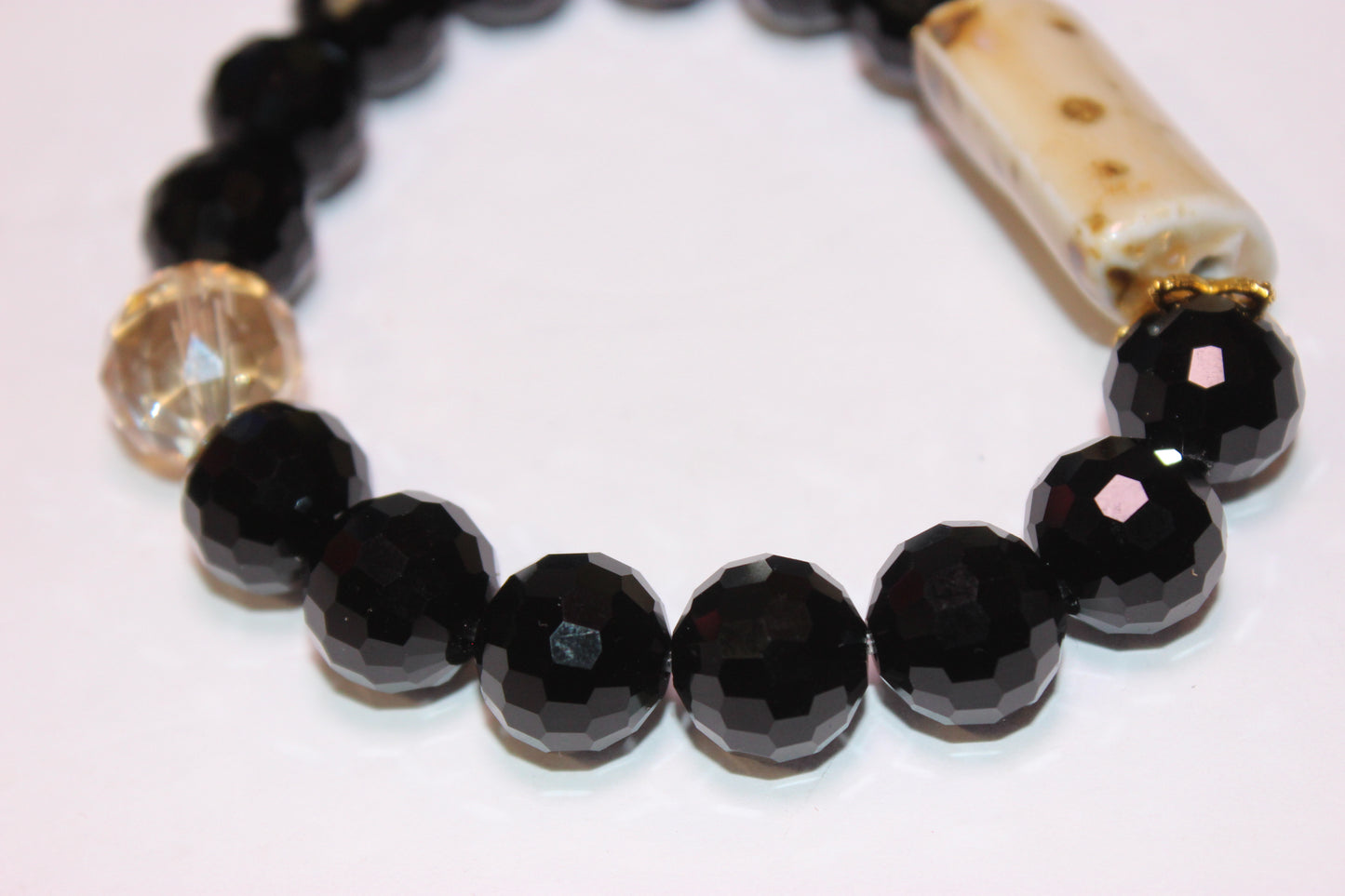 Black Ice Bracelet with Gold & Smooth Ceramic Natural Gemstone