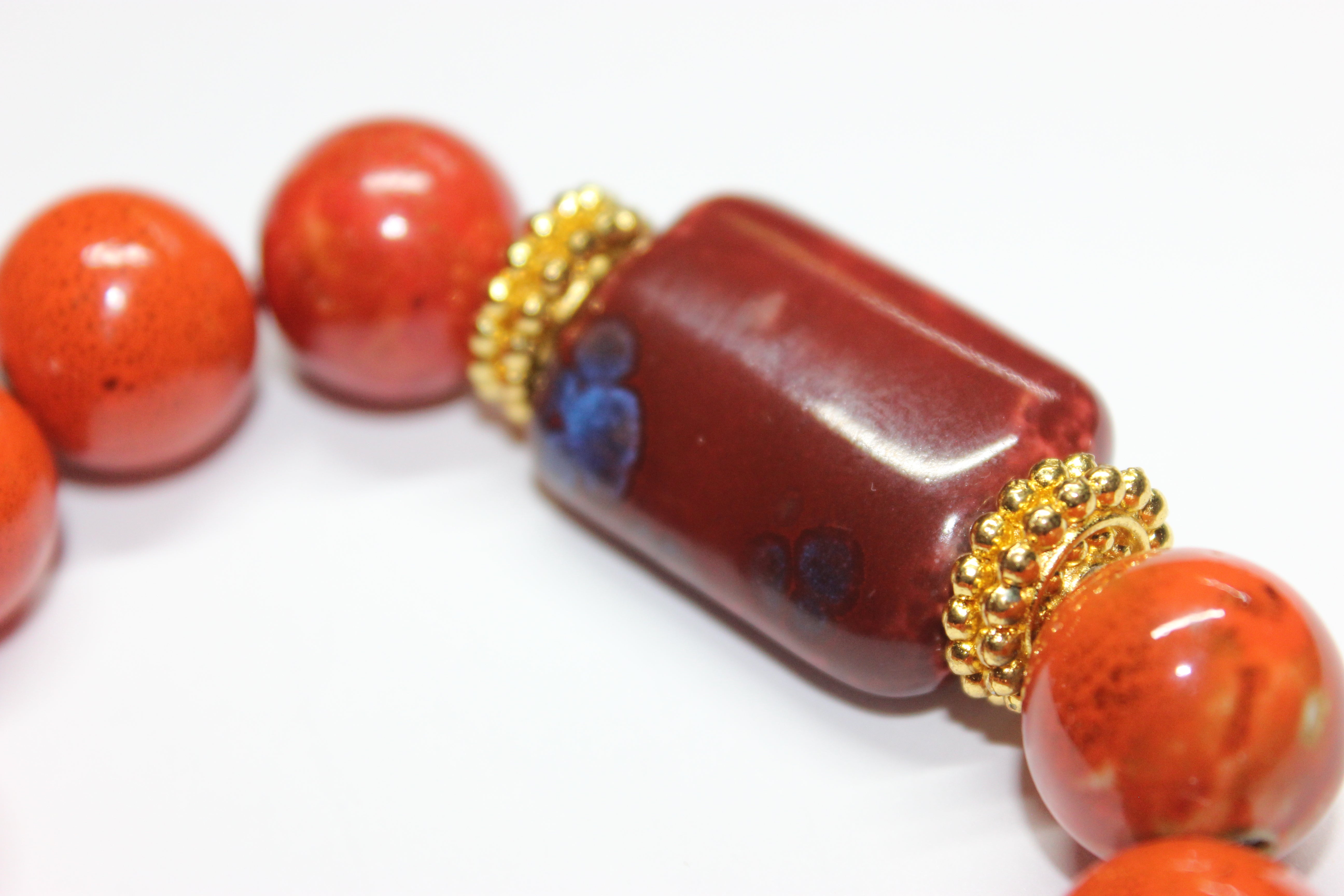 Shades Of Orange & Gold Ceramic Gemstone Bracelet
