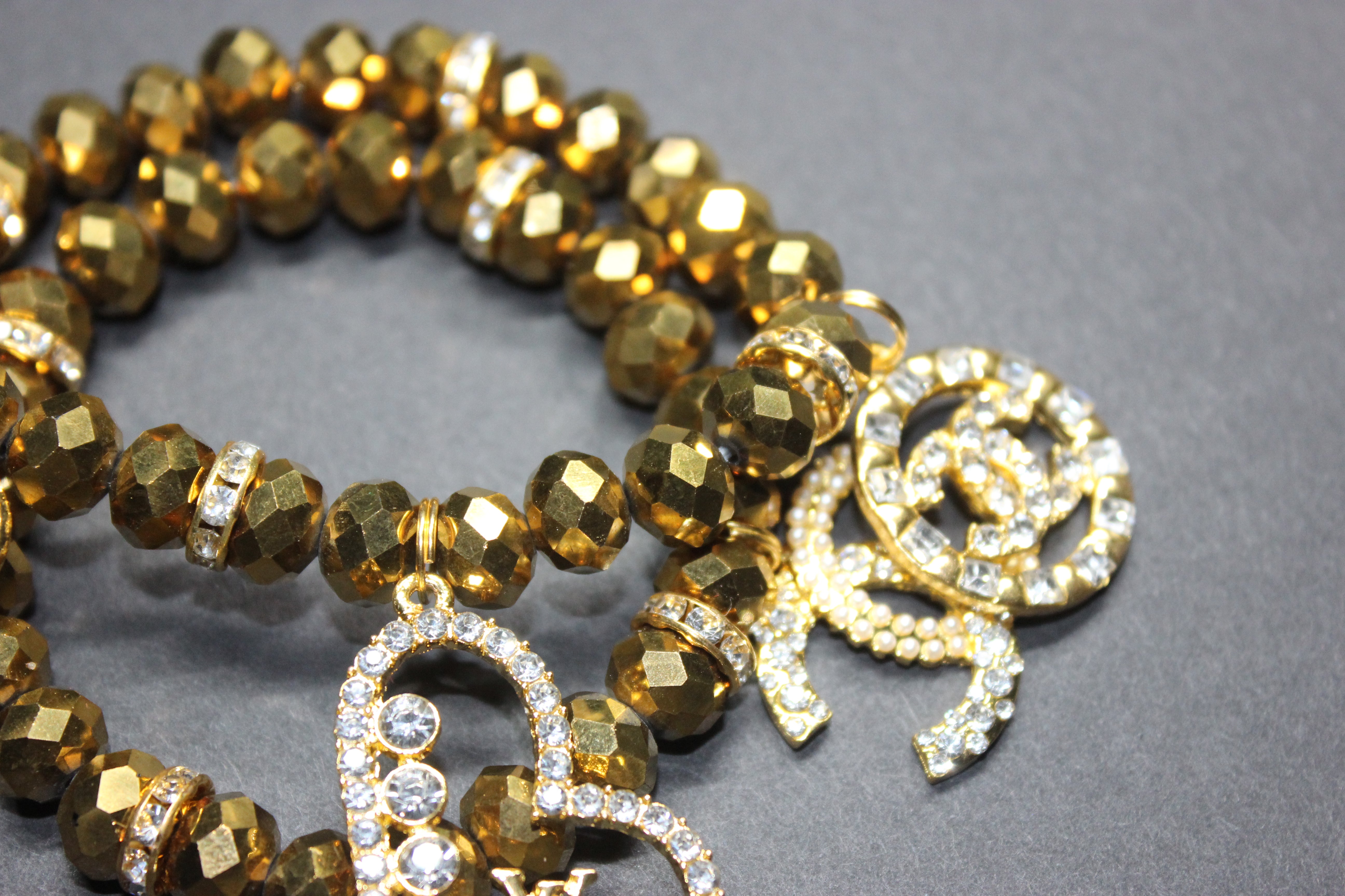 2 Piece Gold Crystal Charm Bracelet Set
