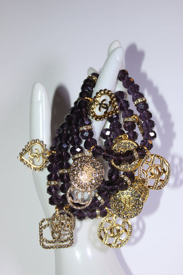 4 Piece Purple & Gold Crystal Charm Bracelet