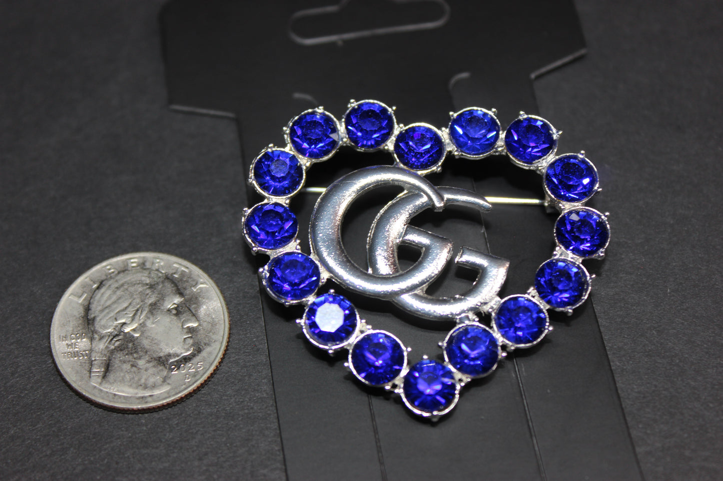 Royal Blue & Silver Rhinestone Brooch Pin