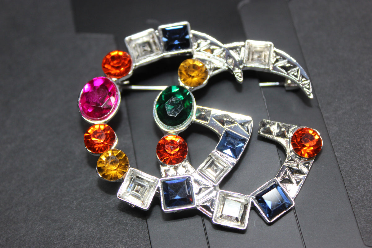 Colorful Silver Rhinestone Brooch Pin