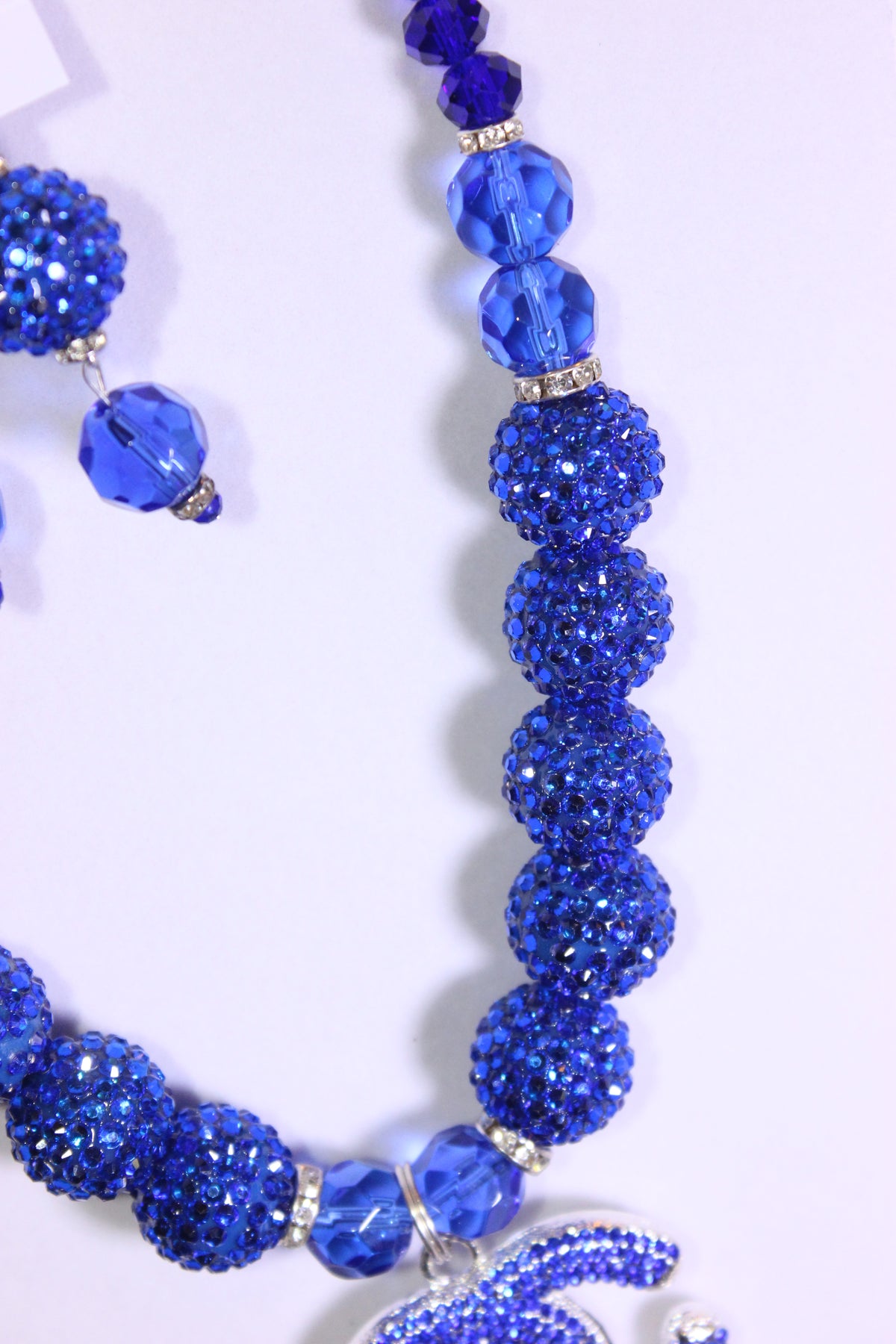 Royal Blue & Silver Rhinestone Charm Necklace & Earrings Set