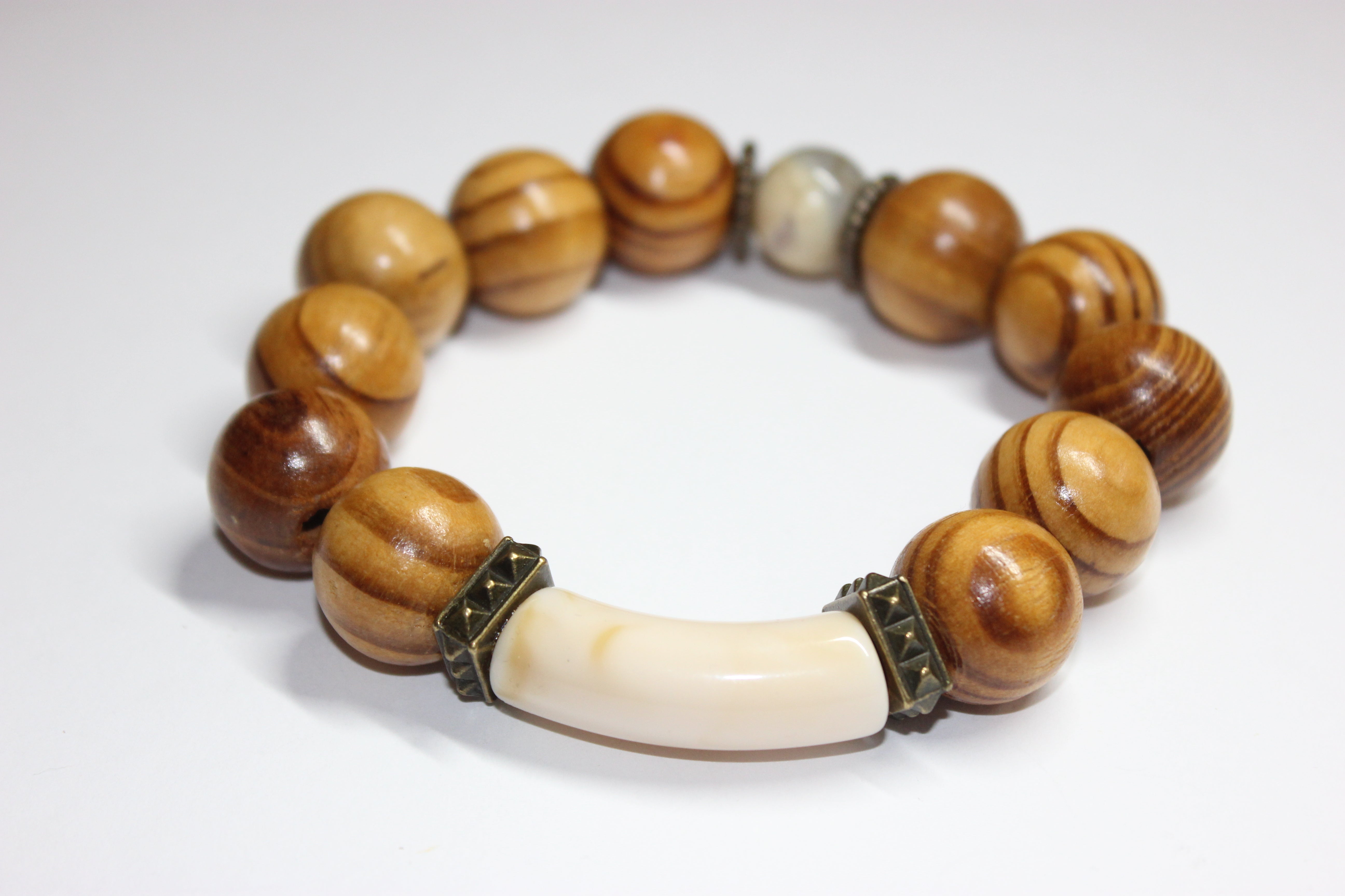 Tan & Wood Beaded Bracelet