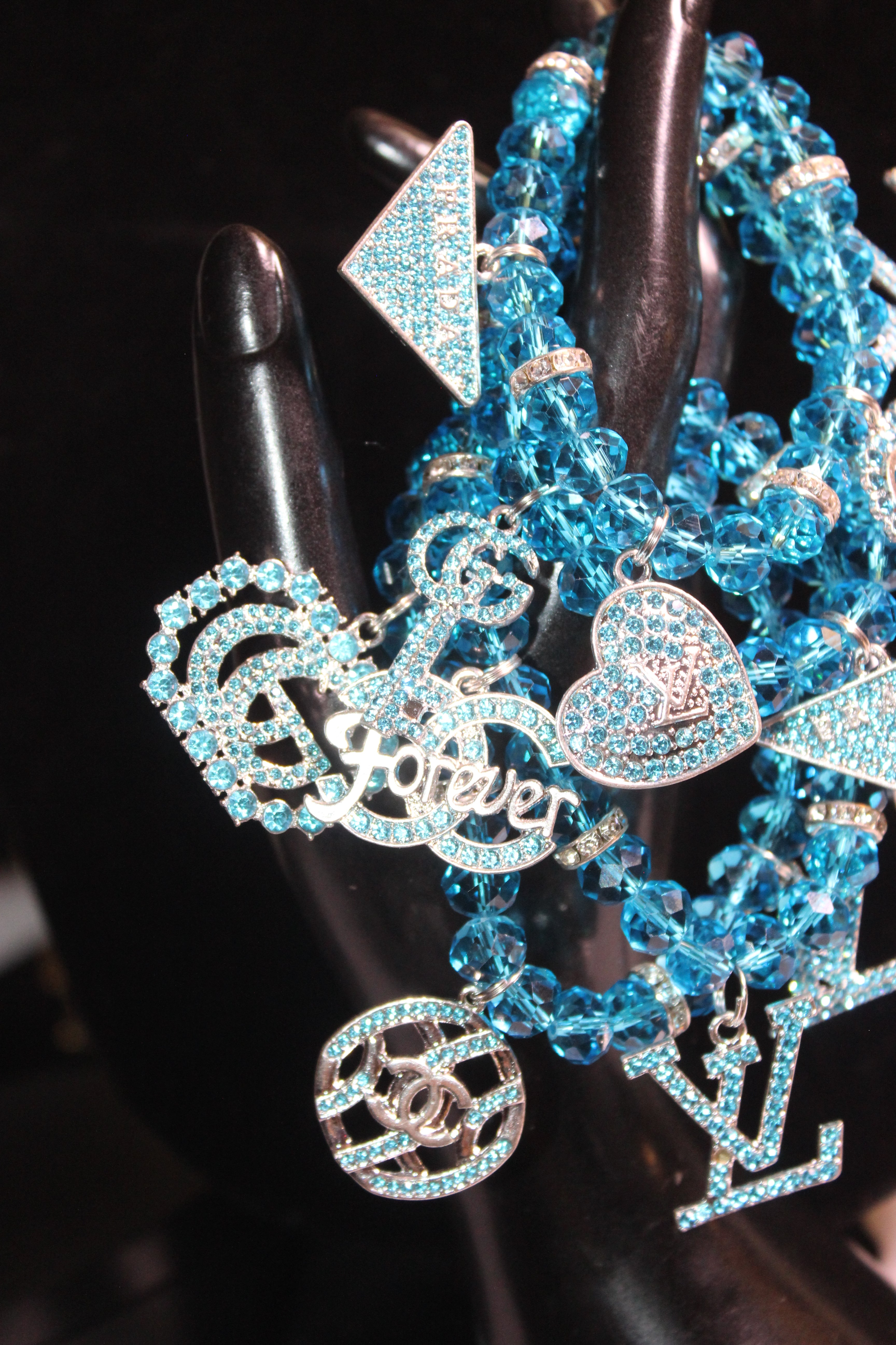 4 Piece Aquamarine Crystal Charm Bracelet Set