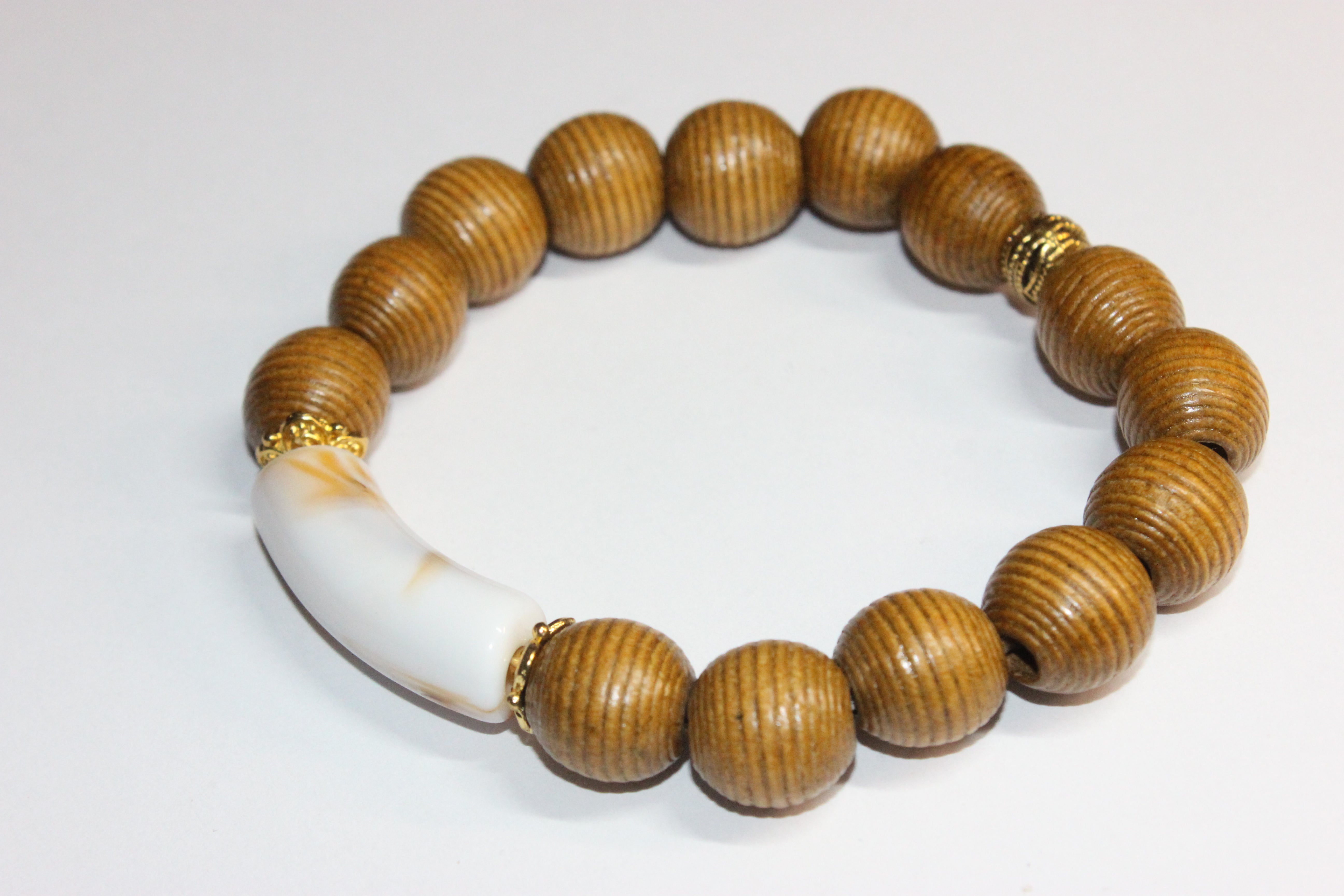 Wooden Bracelet with Natural Smooth Gemstone