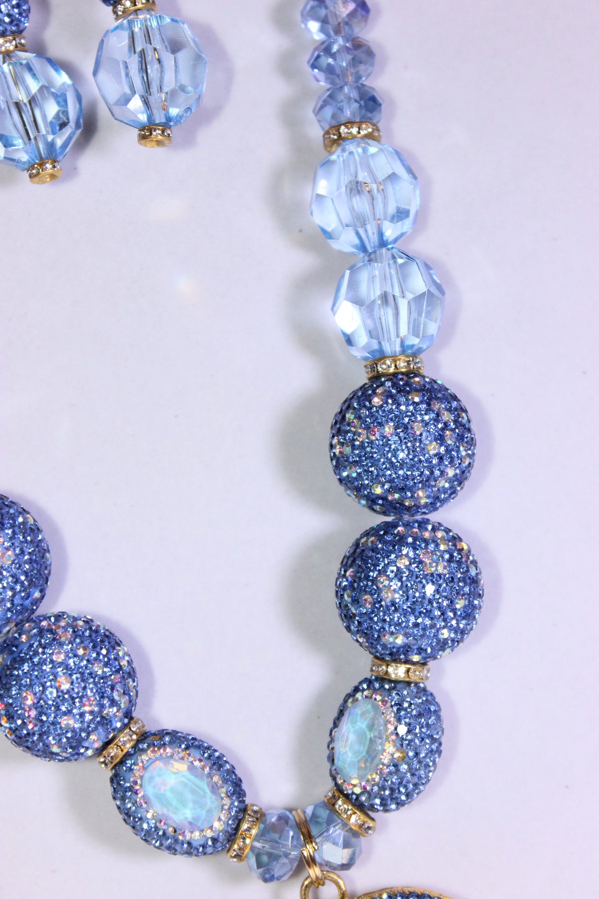 Light Blue Rhinestone Charm Necklace & Earrings Set
