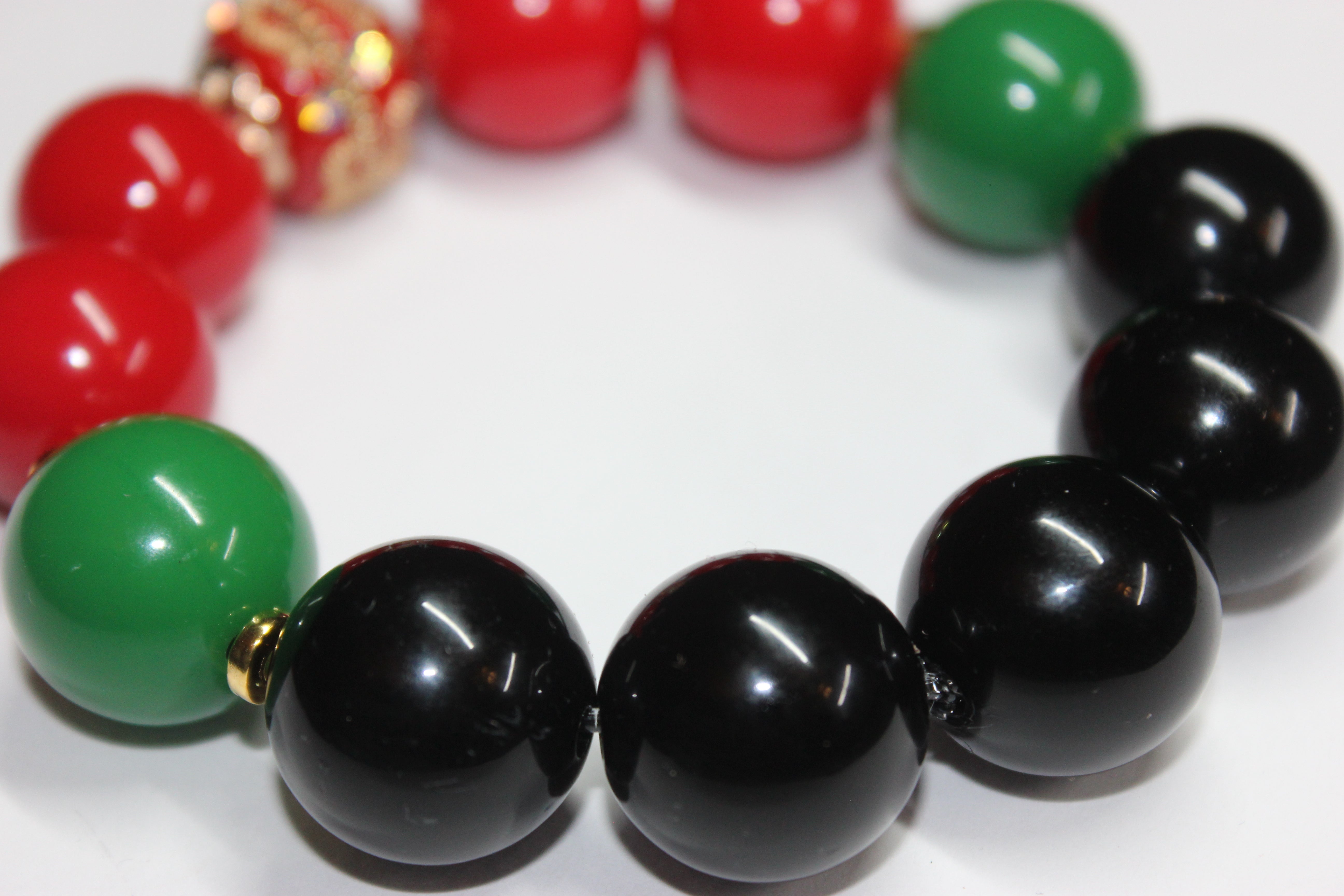 CBC Exclusive Large Beaded Bracelet Red/Black/Green w Gold
