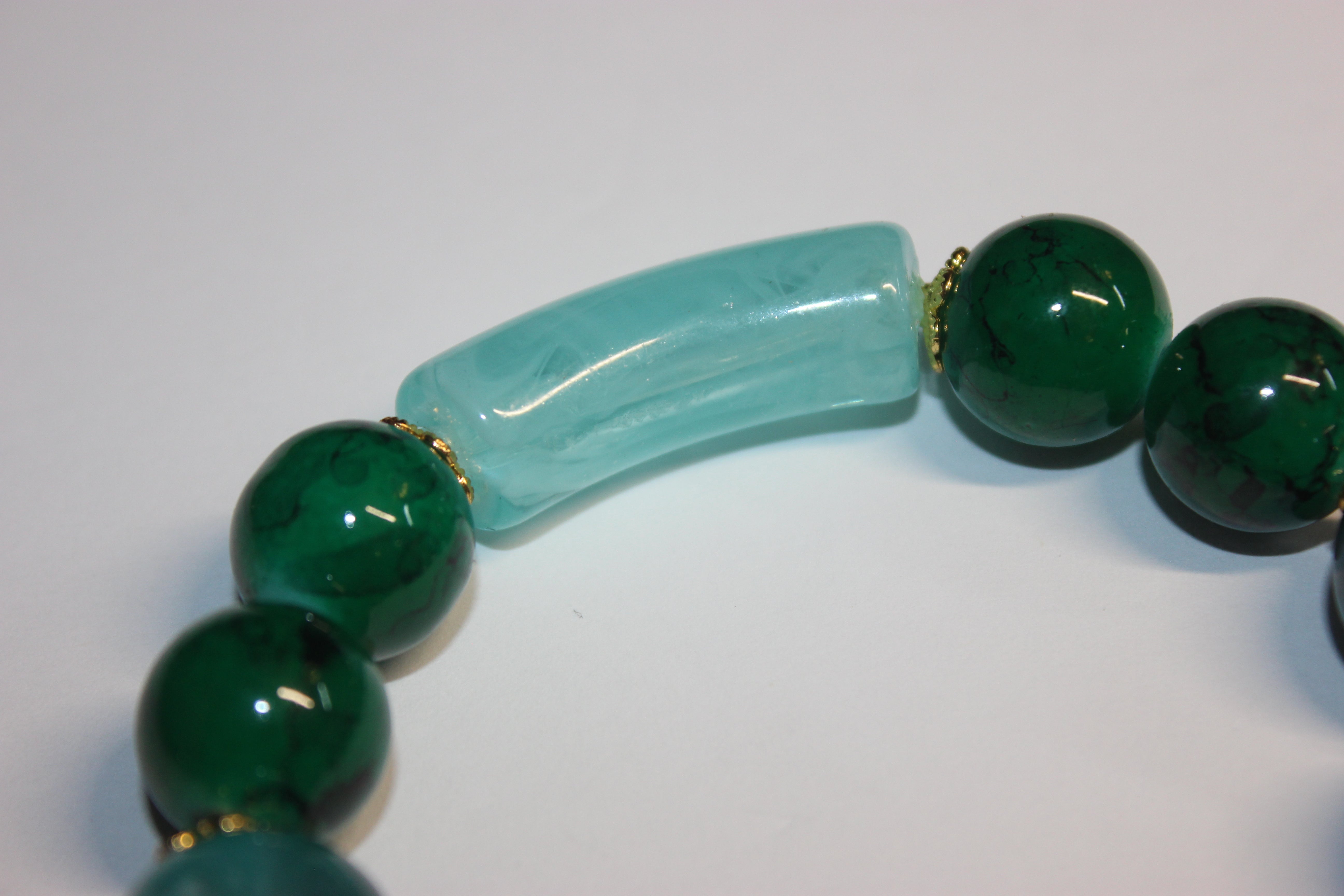 Shades Of Green w/ Aquamarine & Gold BOBCAT Beaded Bracelet