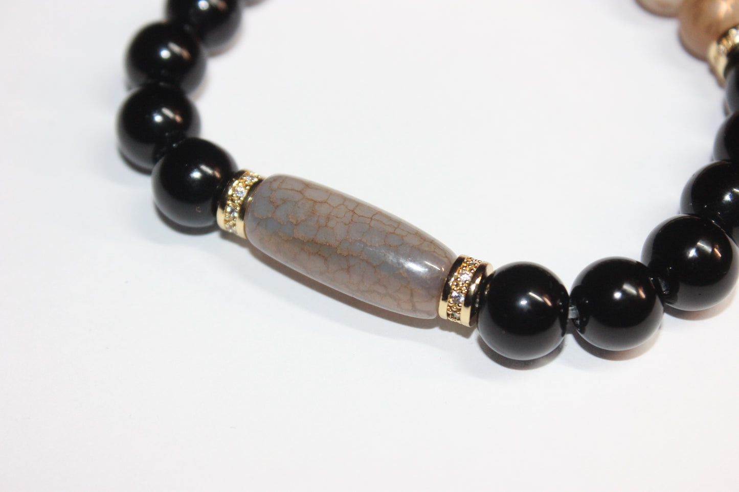 Black & Shades Of Brown with Gold Beaded Bracelet 10mm