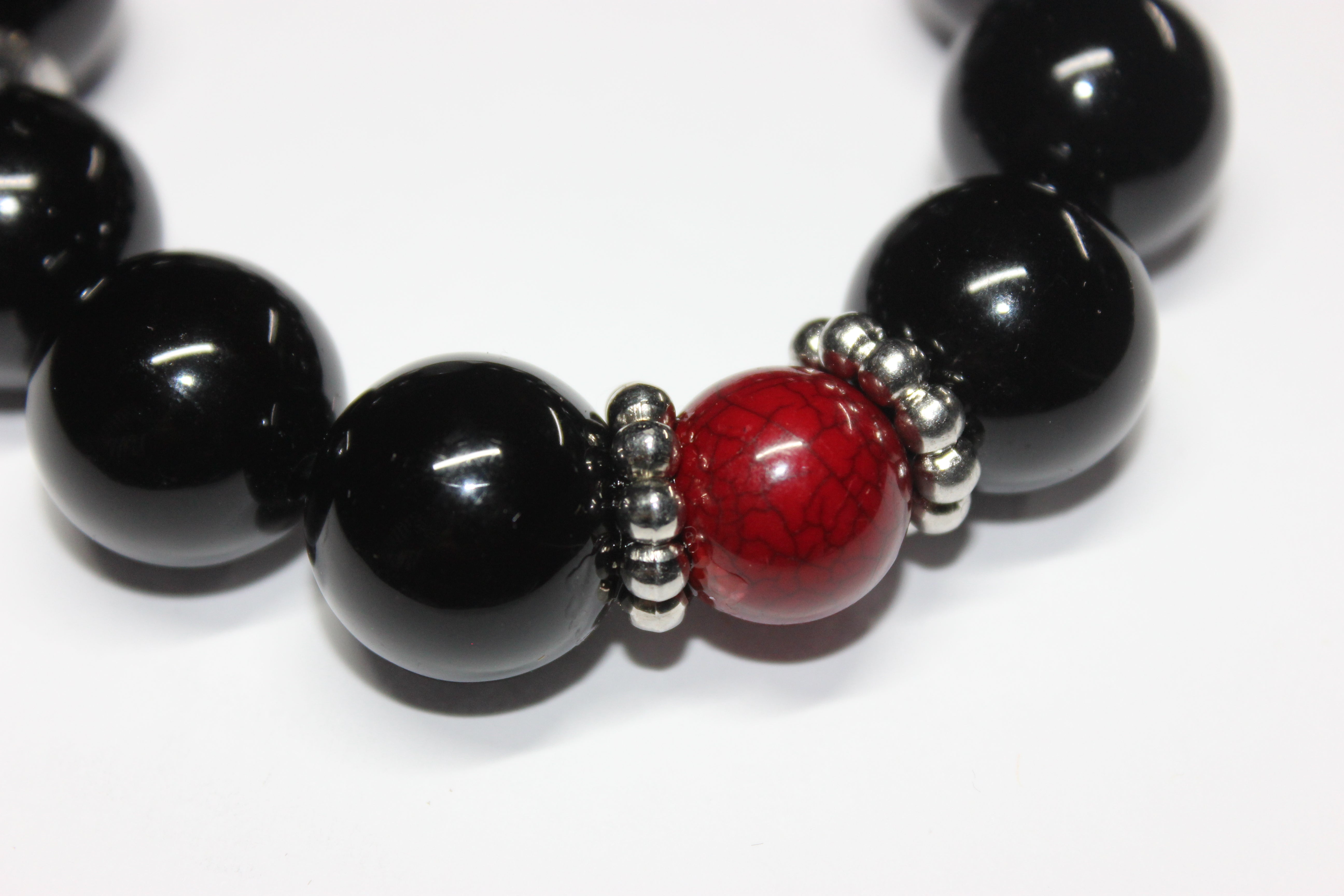 Black Grey & Red Large Beaded Bracelet