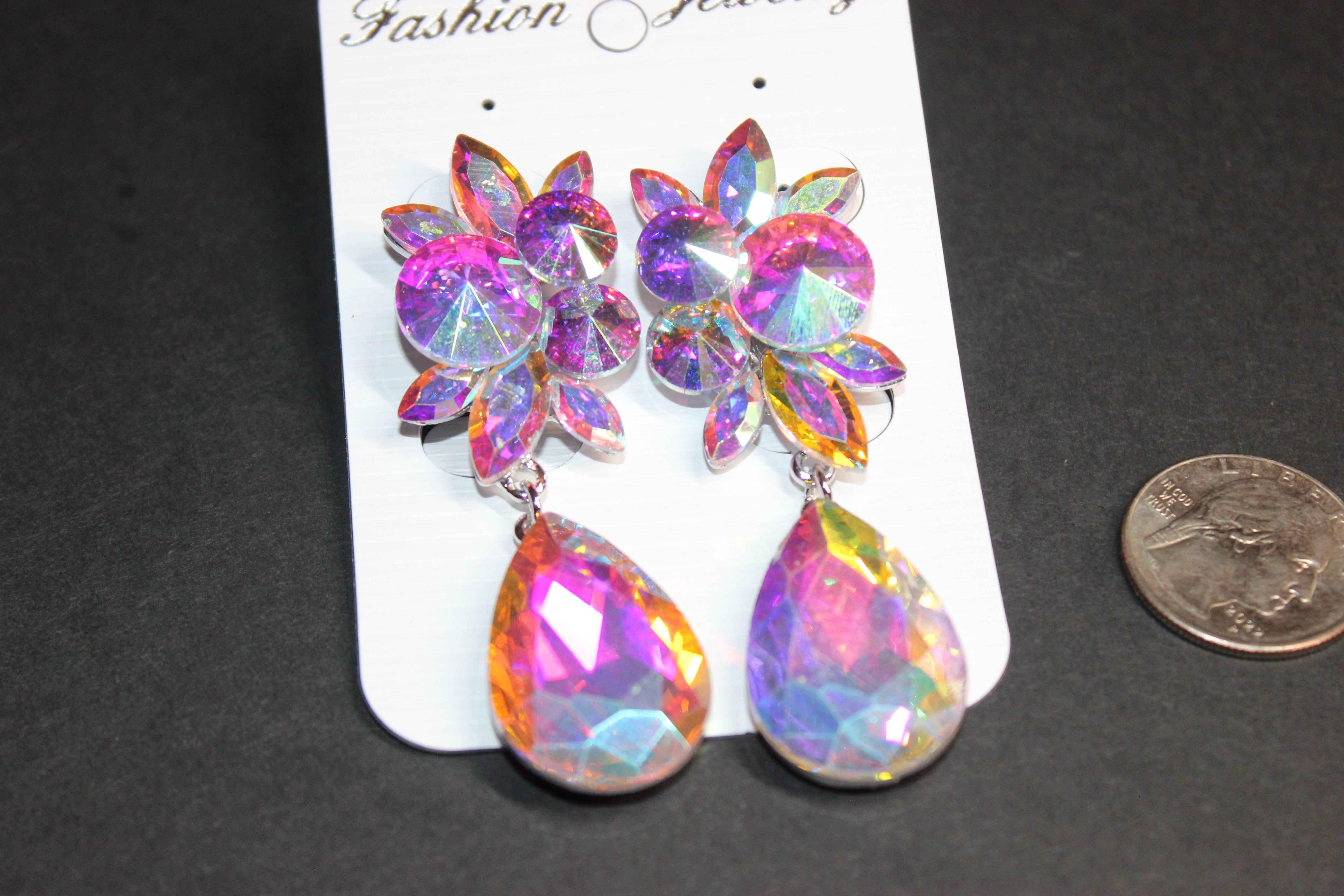 Clip On Iridescent Crystal Pineapple Drop Earrings