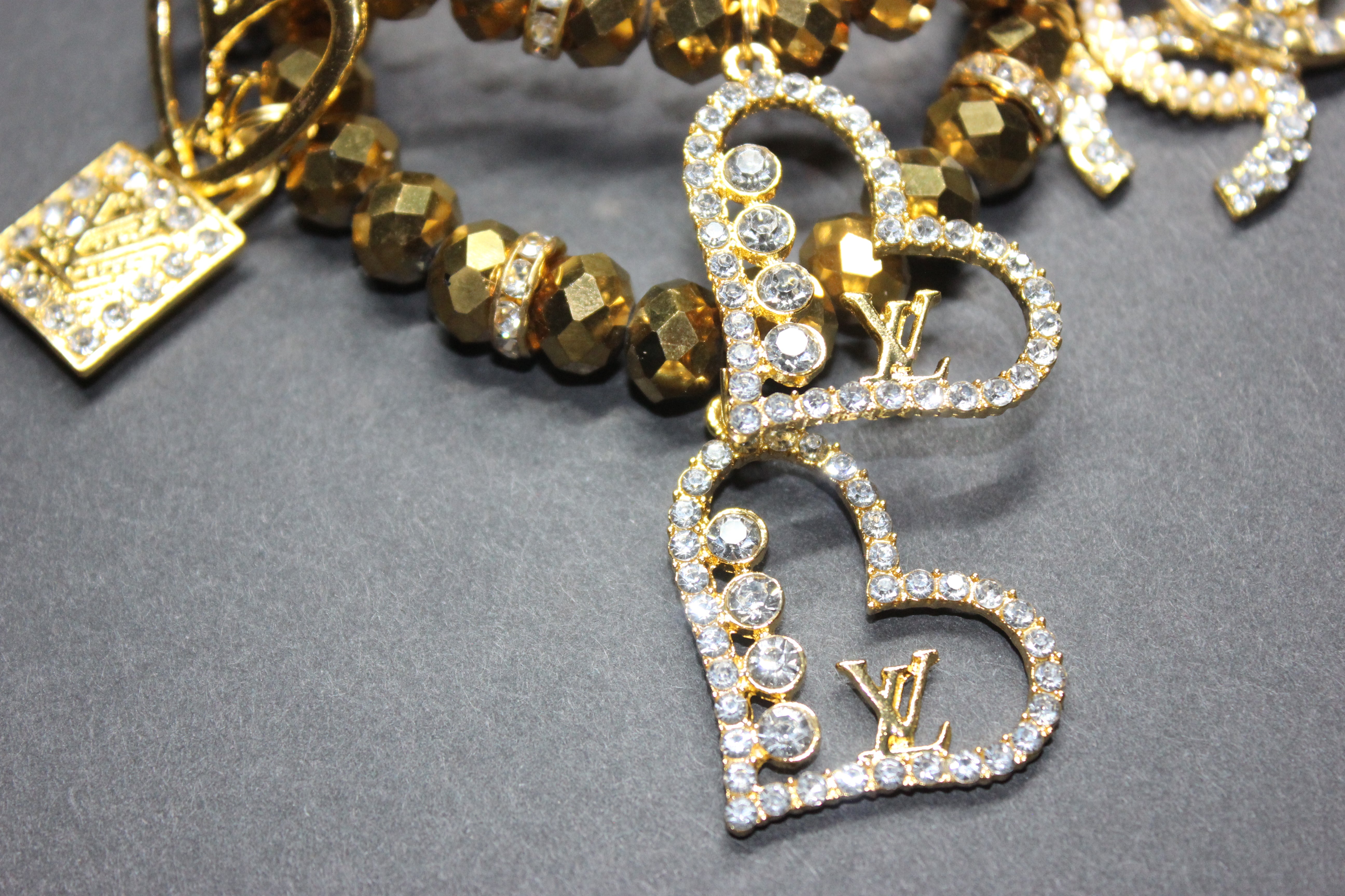 2 Piece Gold Crystal Charm Bracelet Set