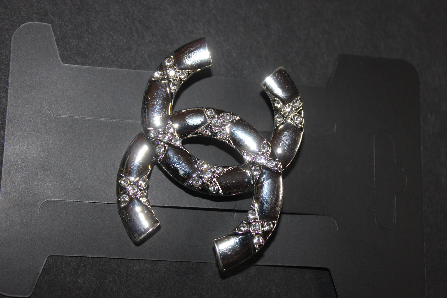 Silver Brooch Pin with Rhinestones