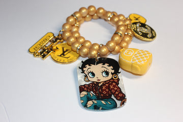2 Piece Mustard & Gold Charm Bracelet Set