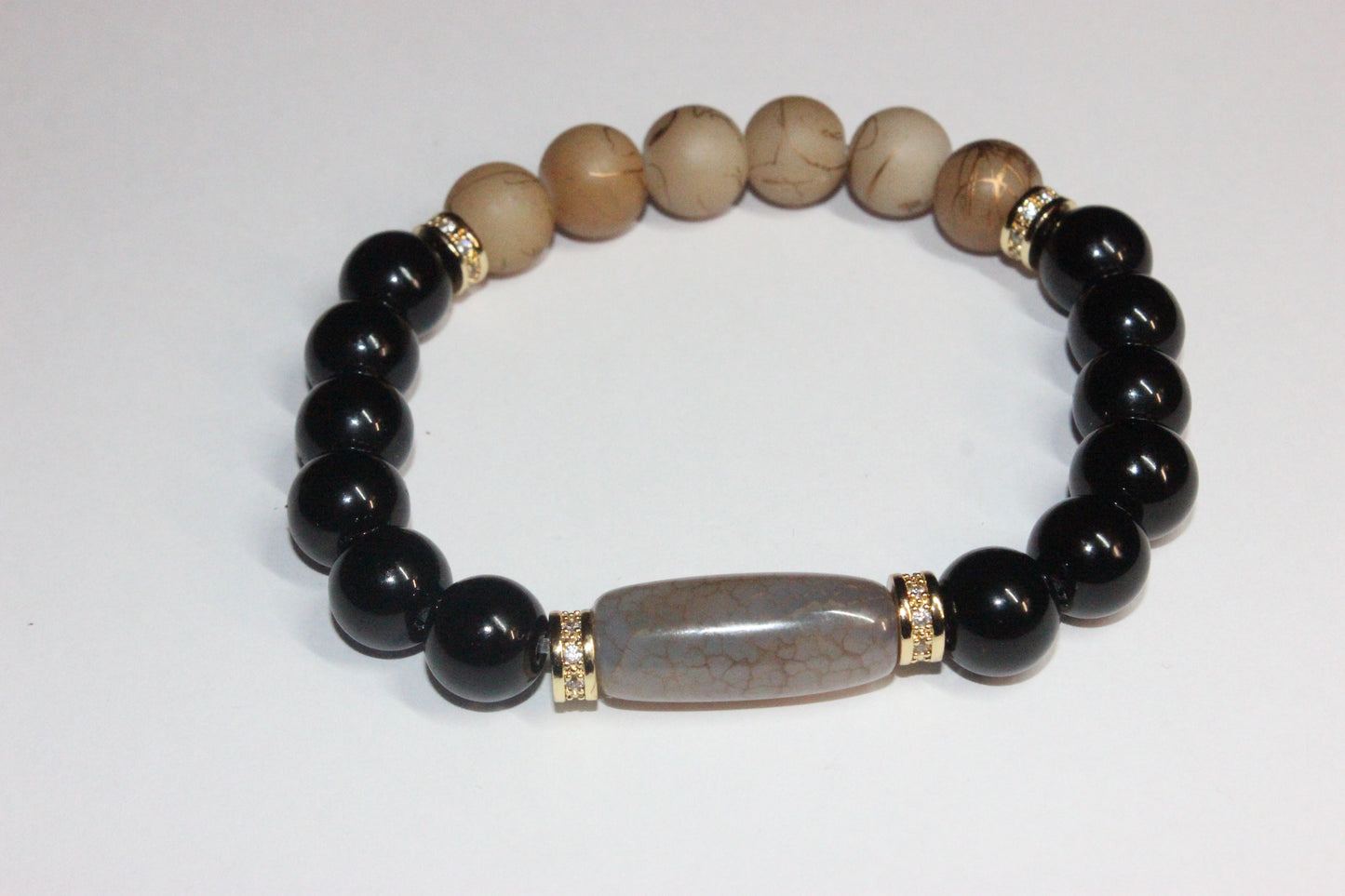 Black & Shades Of Brown with Gold Beaded Bracelet 10mm