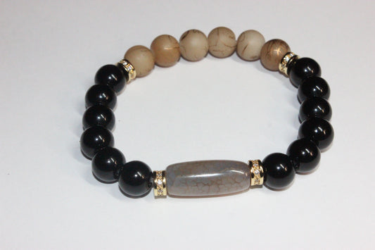 Black & Shades Of Brown with Gold Beaded Bracelet 10mm