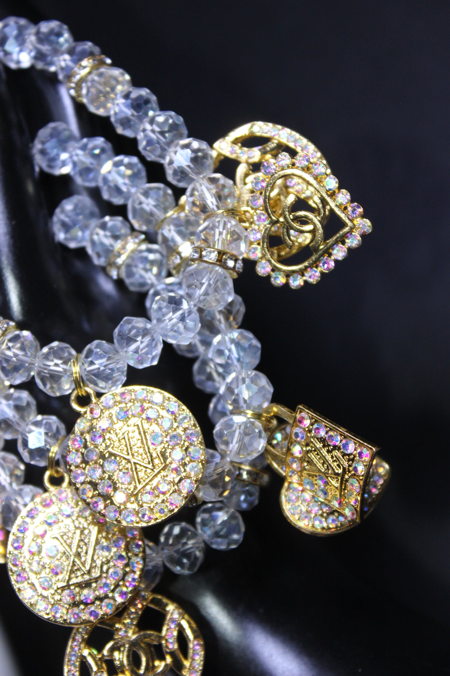 Iridescent & Gold 3 Piece Crystal Charm Bracelet Set