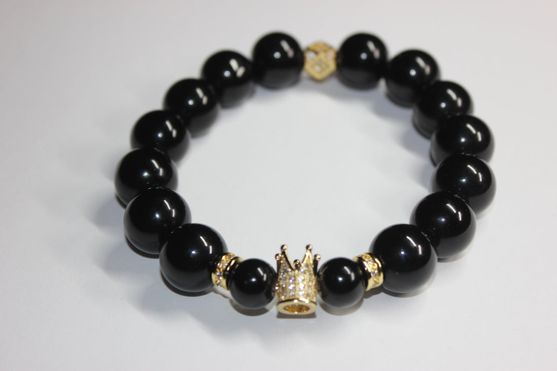💪🏽MENSWEAR💪🏽 Black & Gold Upright Crown Bracelet