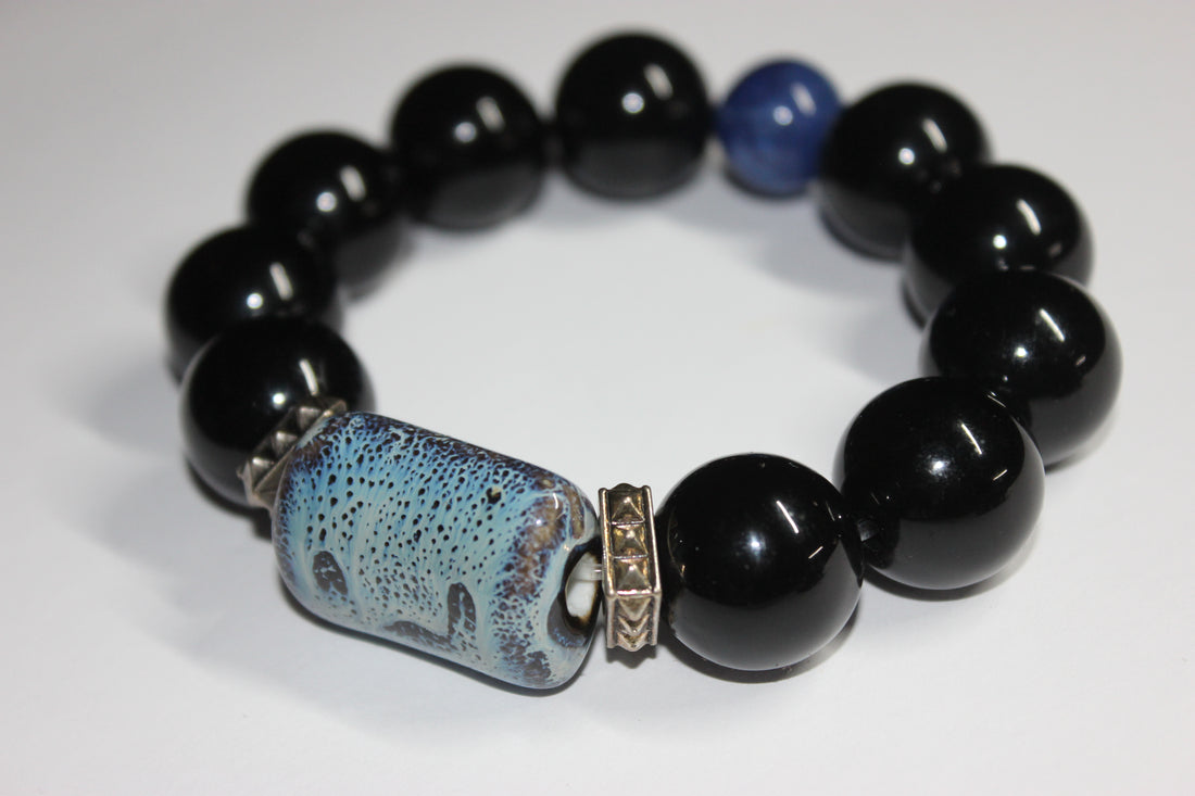 Large Beaded Black & Blue Necklace