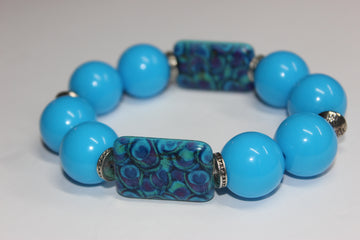 Large Beaded Bracelet Shades Of Blue & Aquamarine