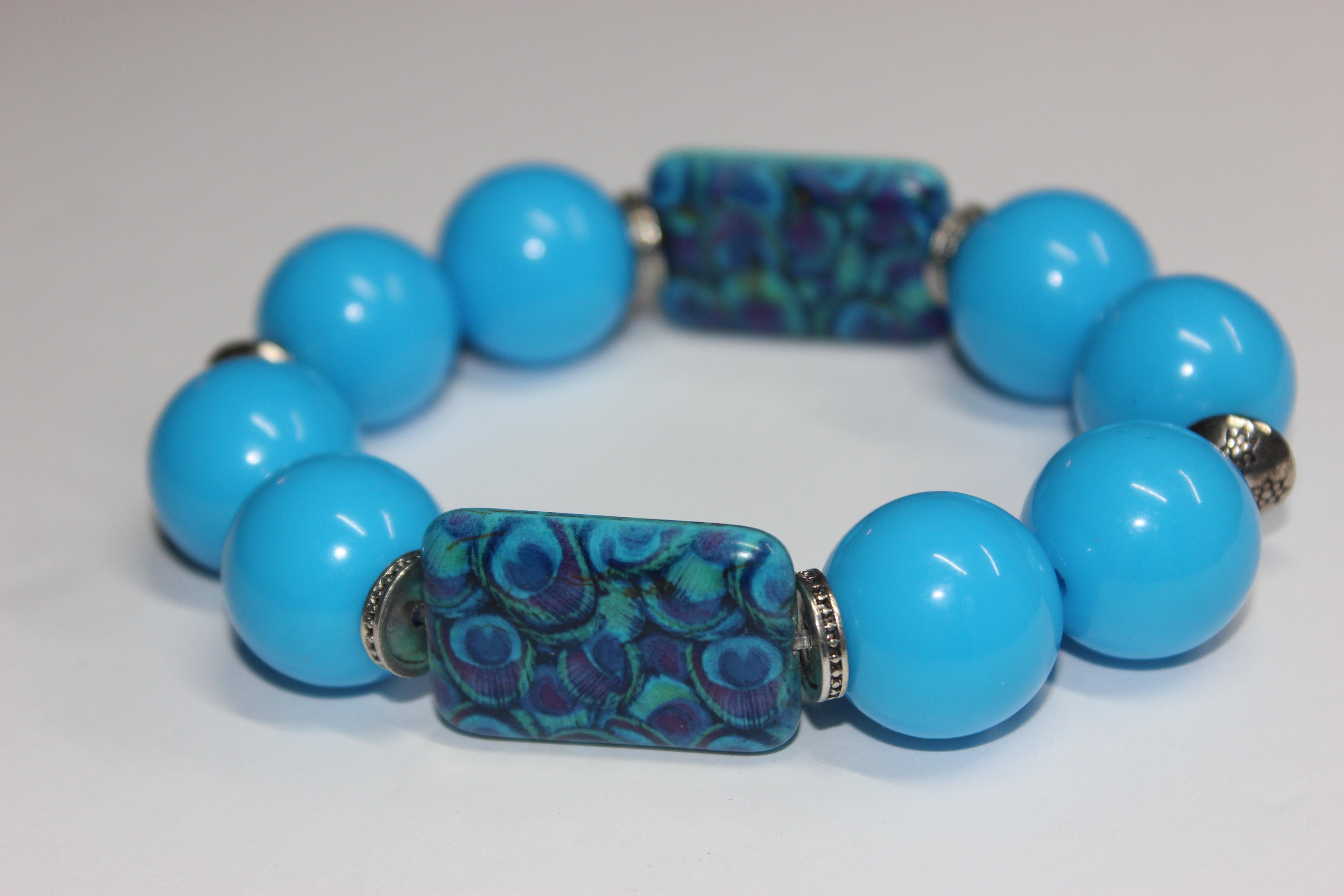 Large Beaded Bracelet Shades Of Blue & Aquamarine