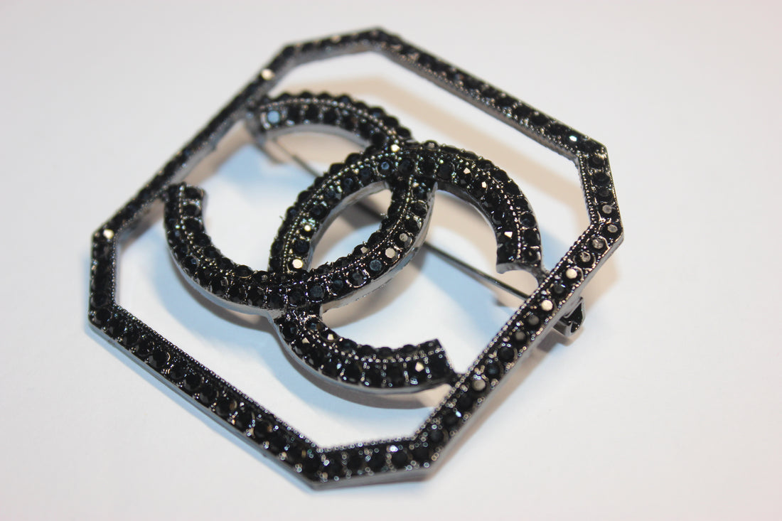 Black Rhinestone Brooch Pin