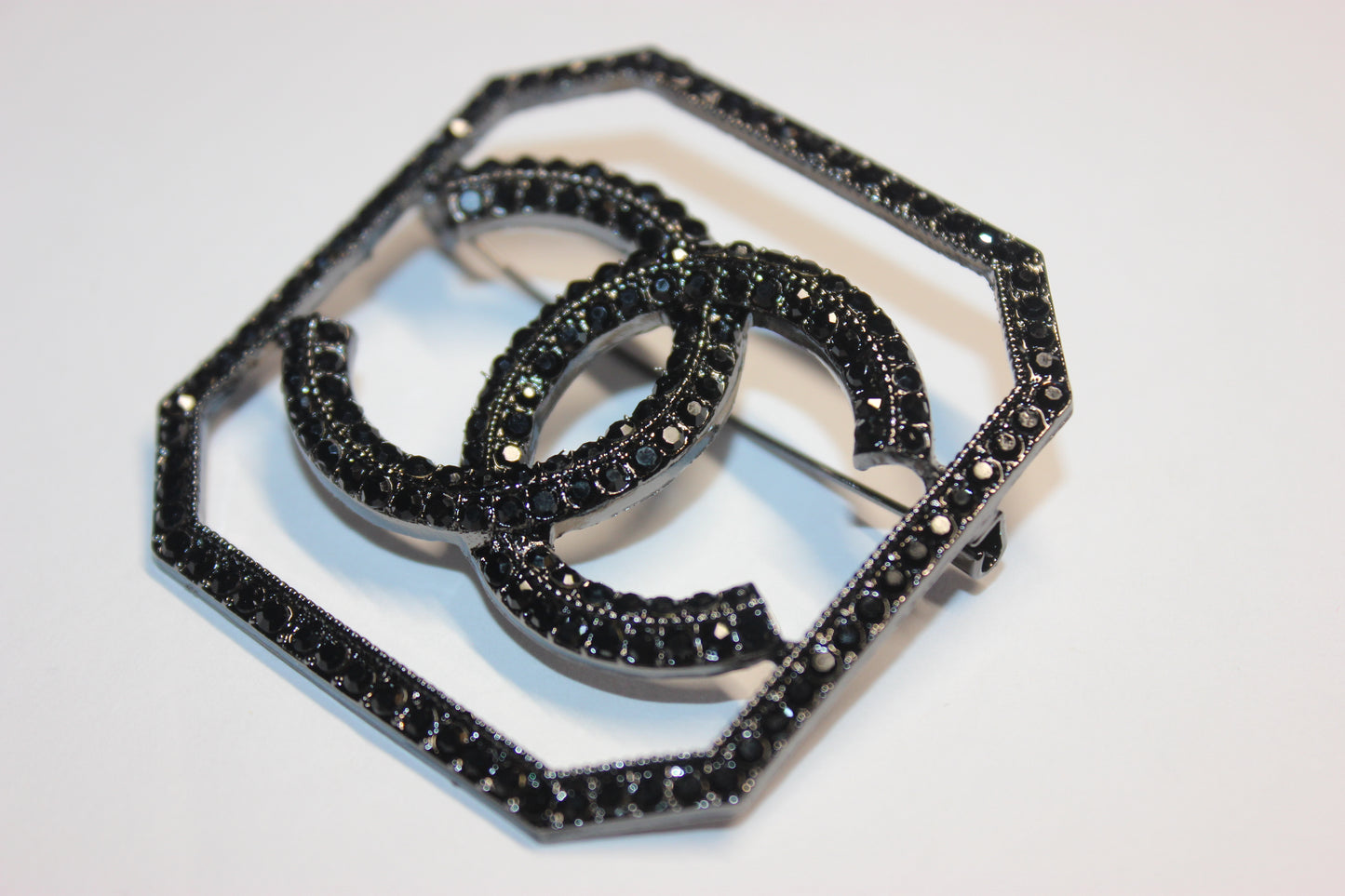 Black Rhinestone Brooch Pin