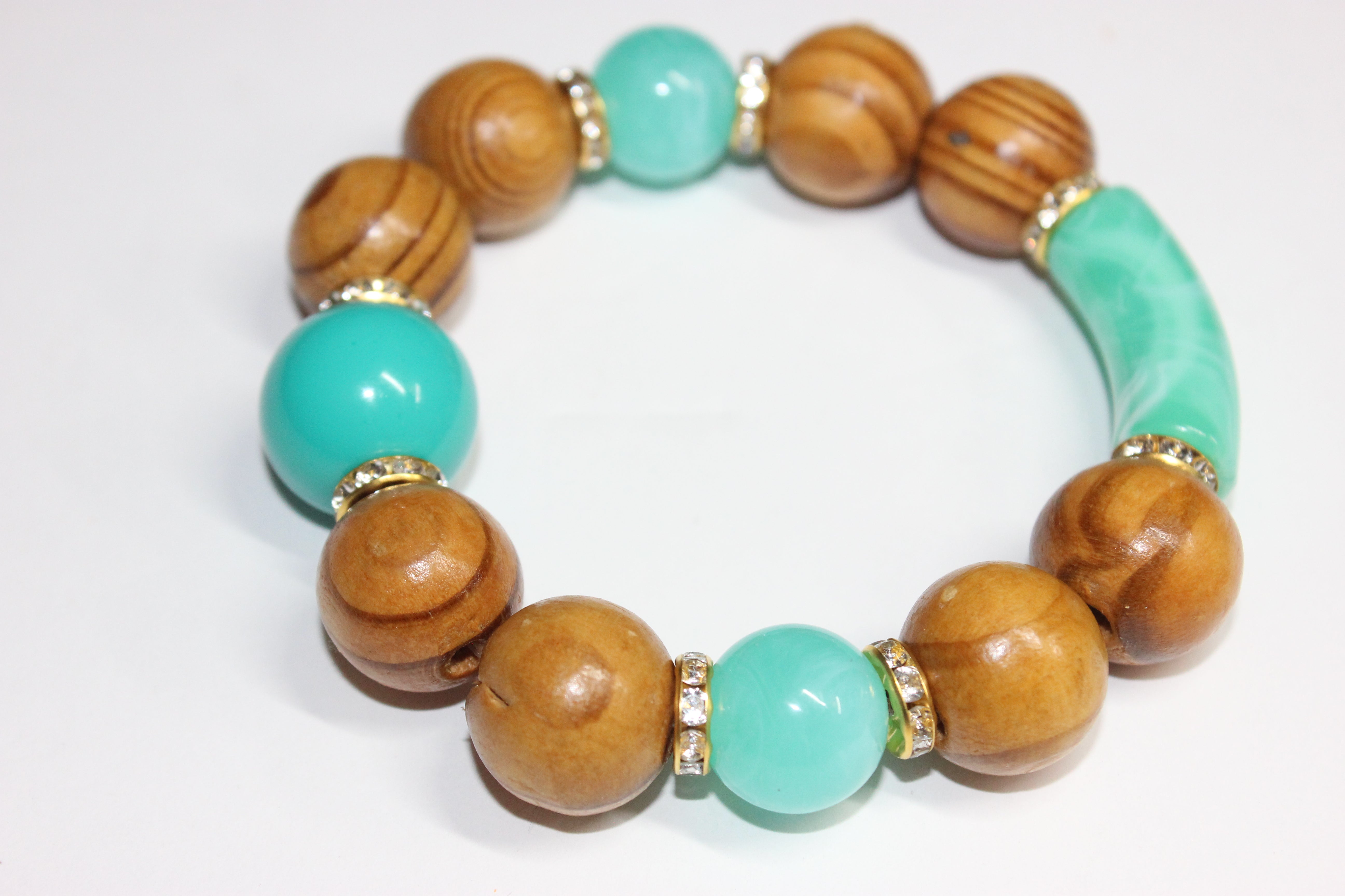 Wood Turquoise & Gold Bracelet