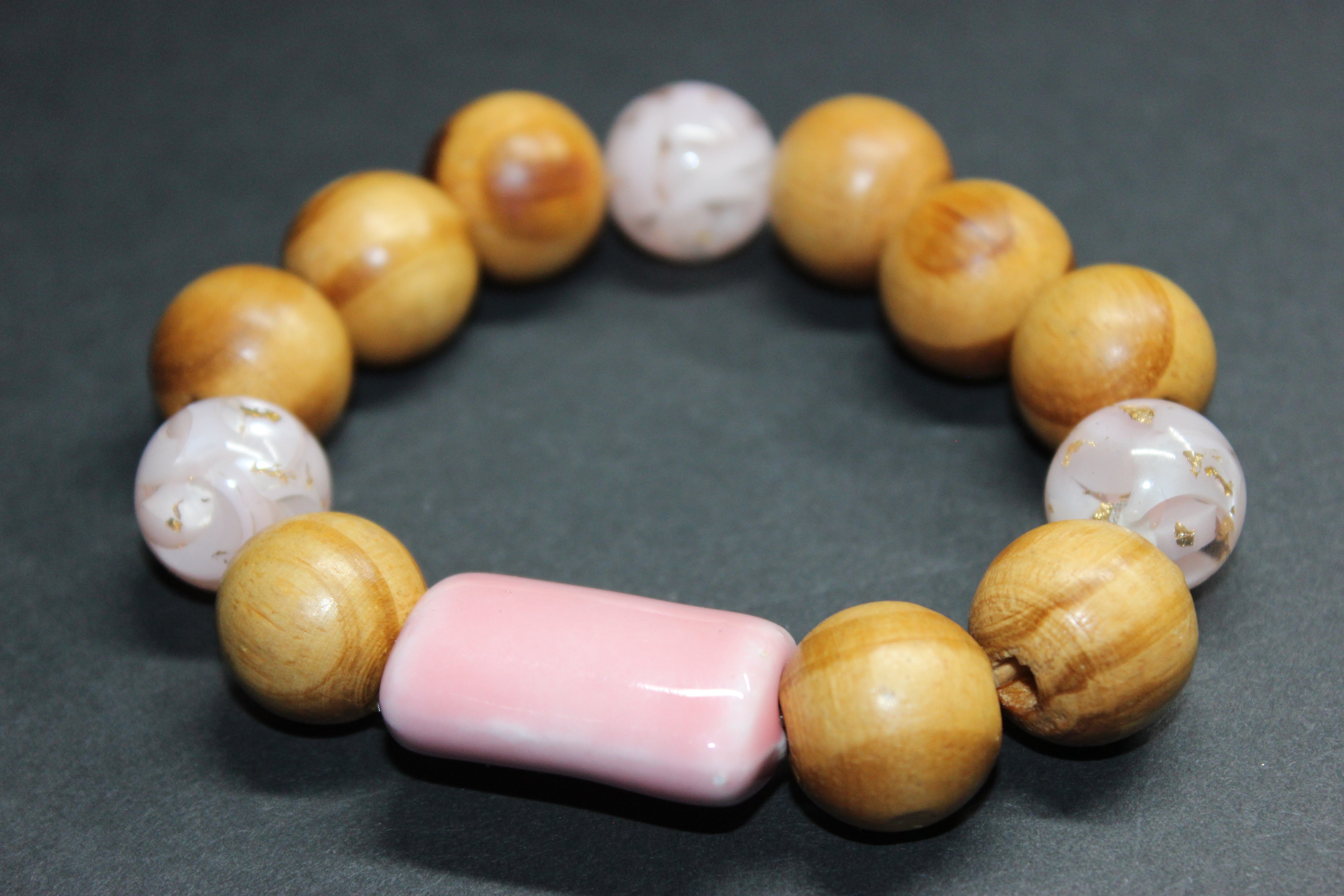 Shades Of Pink & Wood Beaded Large Bracelet