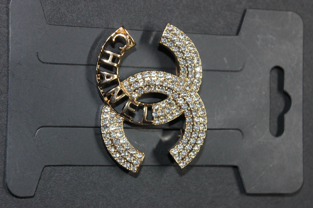 Gold & Rhinestone Brooch Pin
