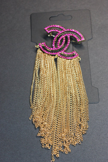 Hot Pink & Gold Chain Brooch Pin