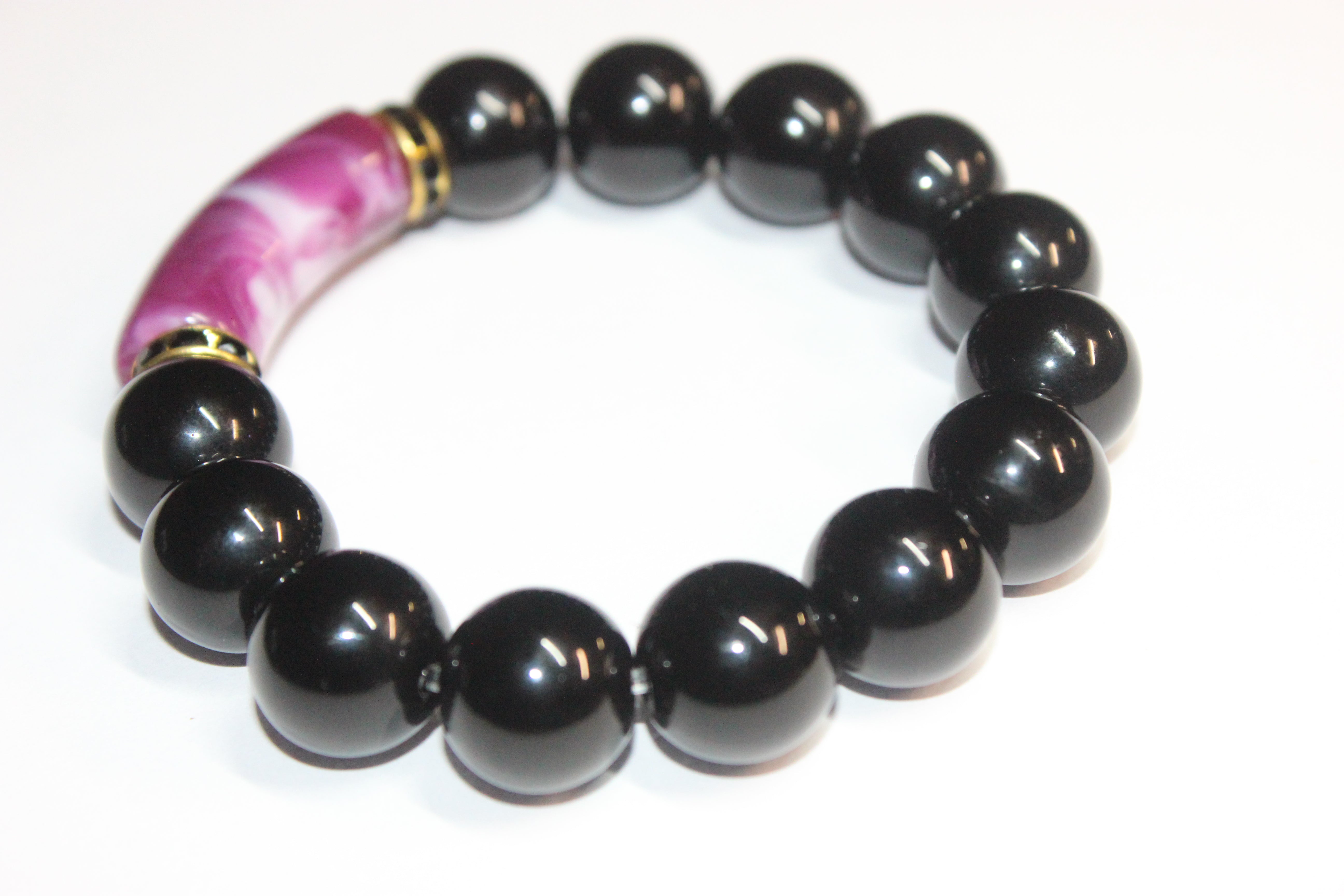 Plum/Gold & Black Beaded Bracelet