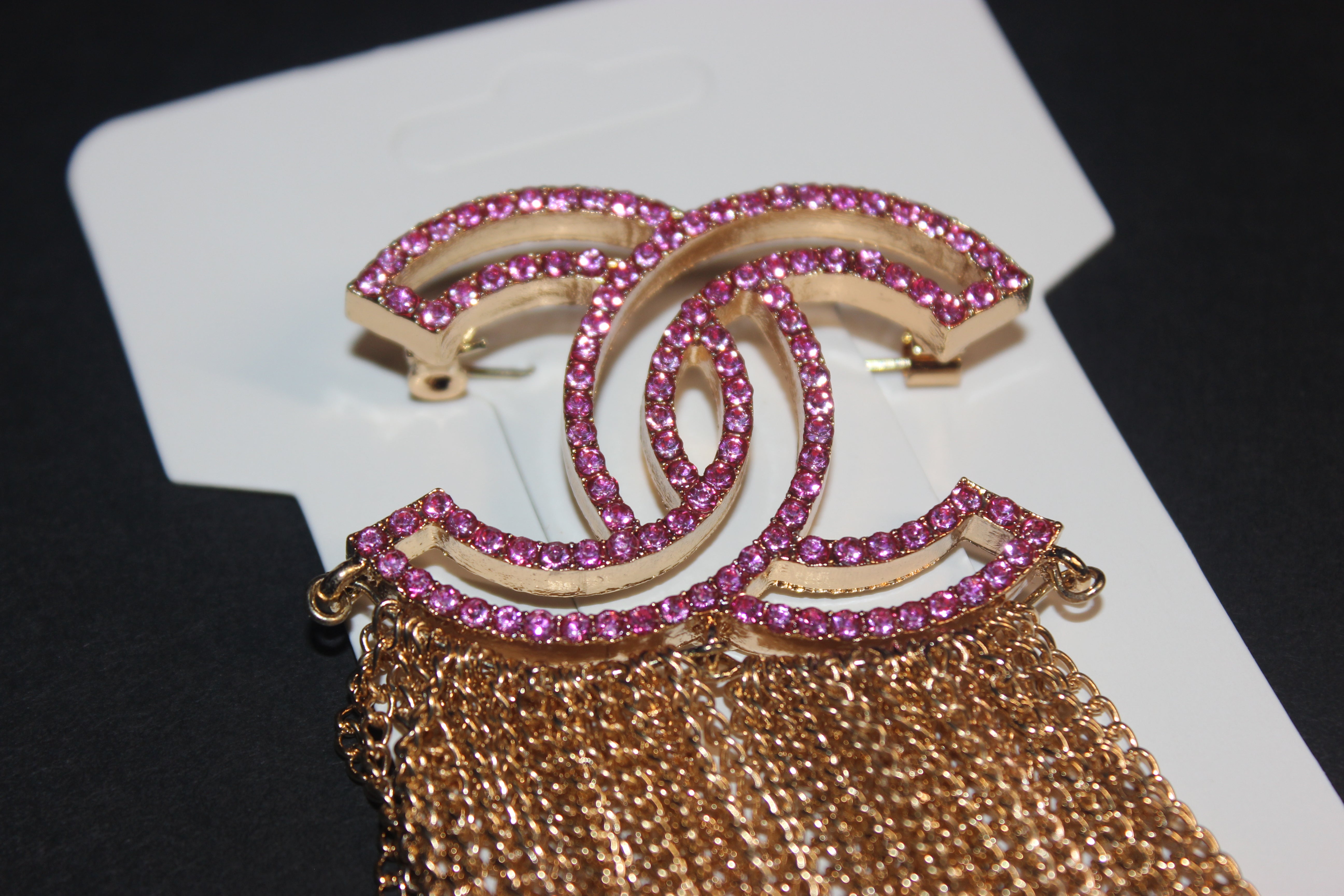 Pink & Gold Chain Brooch Pin